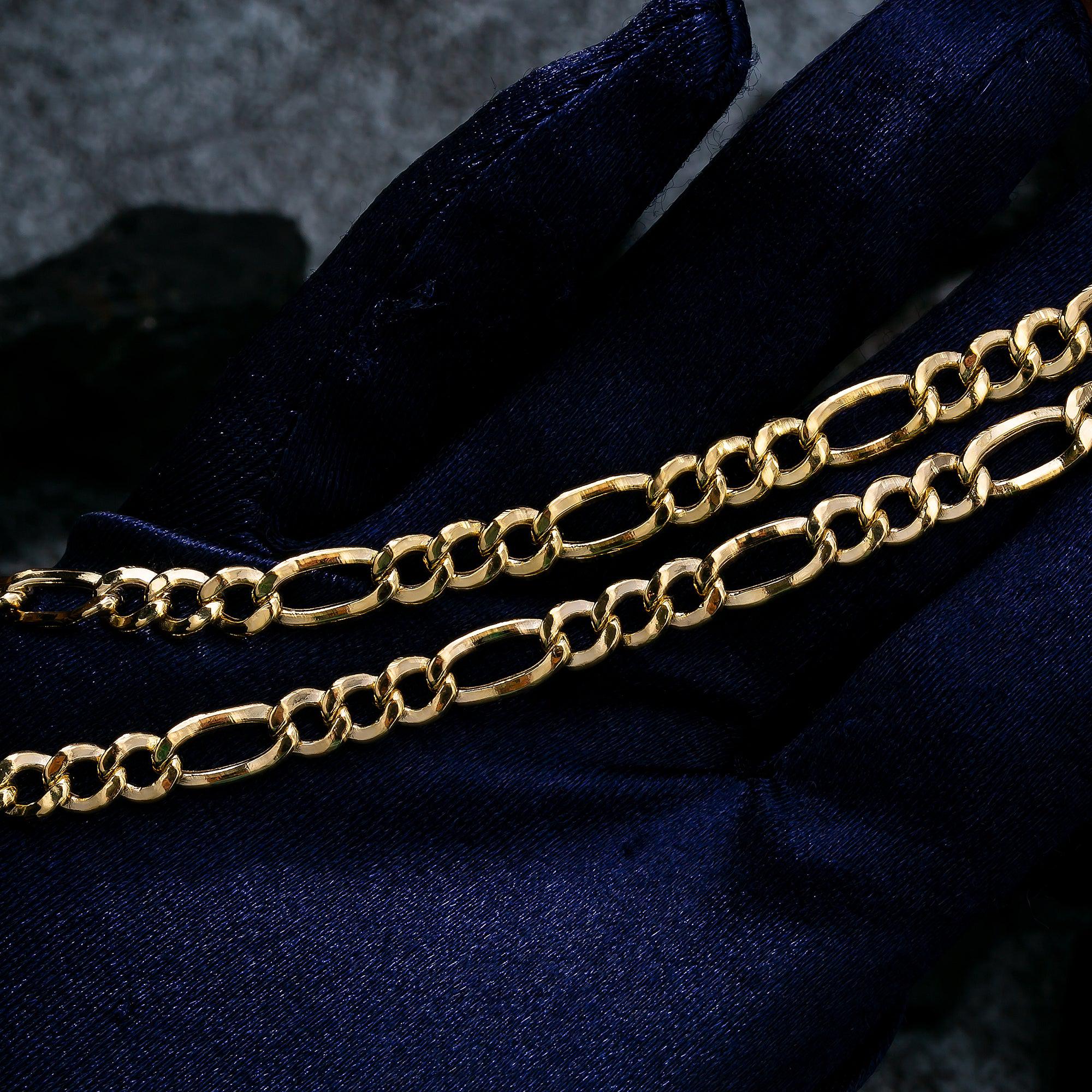 10K Yellow Gold 6.3mm Hollow Figaro Chain Available 18"-26"
