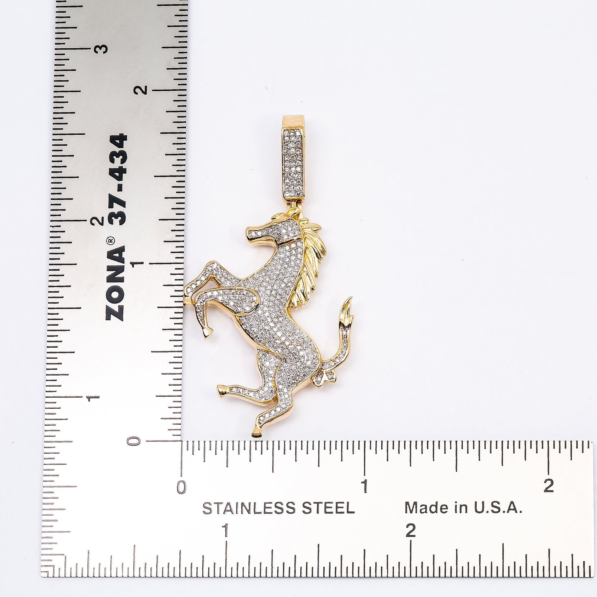 10K YELLOW GOLD DIAMOND MUSTANG HORSE PENDANT 0.60 CT