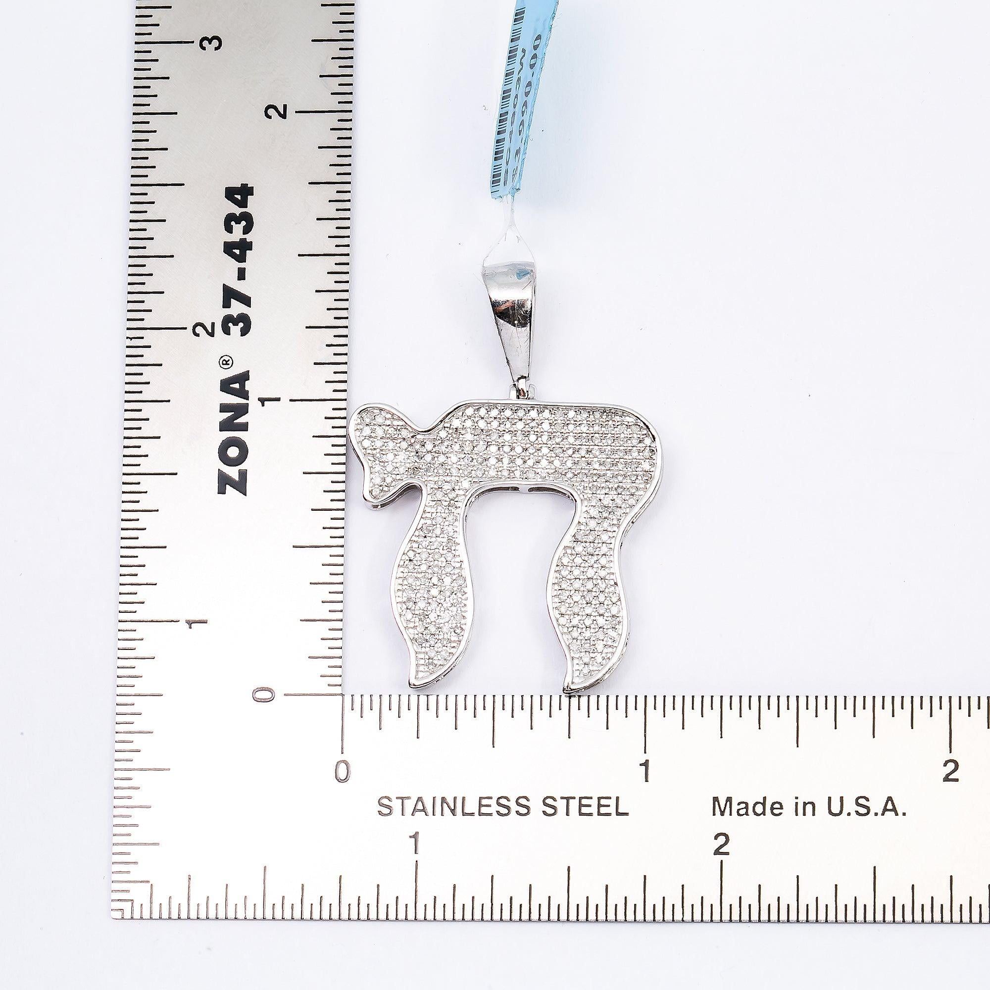 14K WHITE GOLD UNISEX  CHAI  PENDANT WITH 0.60 CT DIAMONDS