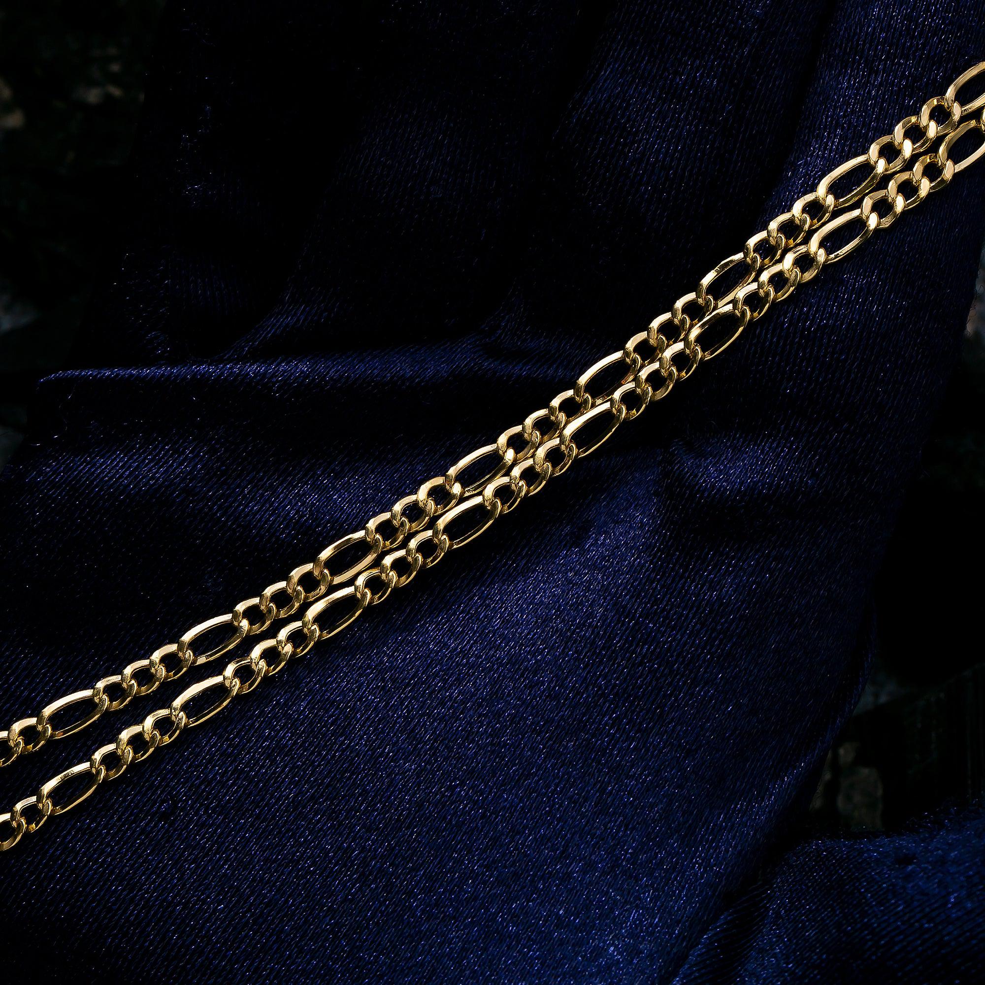 10K Yellow Gold 3.43mm Hollow Figaro Chain Available In Size 18"-26"