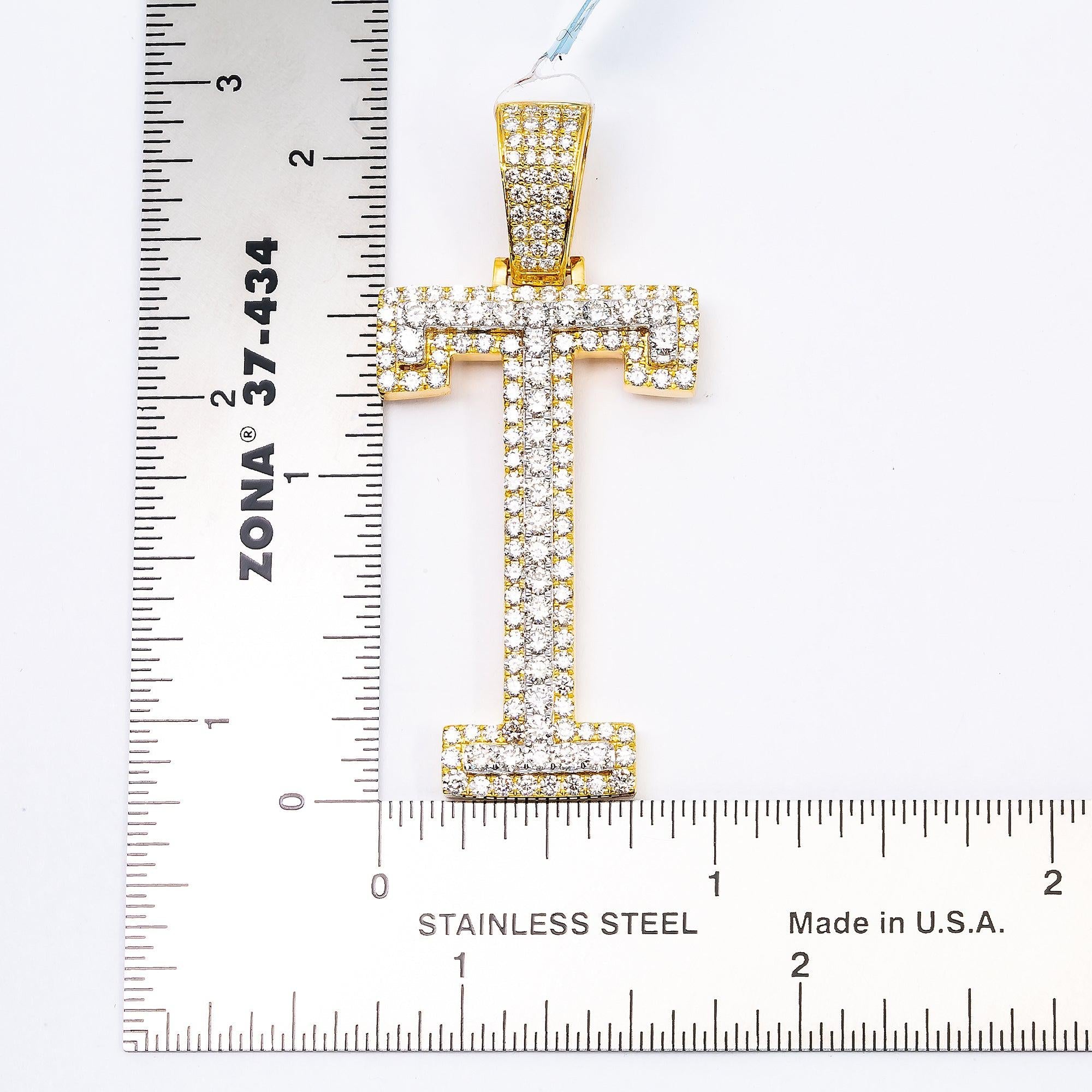 10K YELLOW GOLD UNISEX LETTER T PENDANT WITH 3.05 CT DIAMONDS