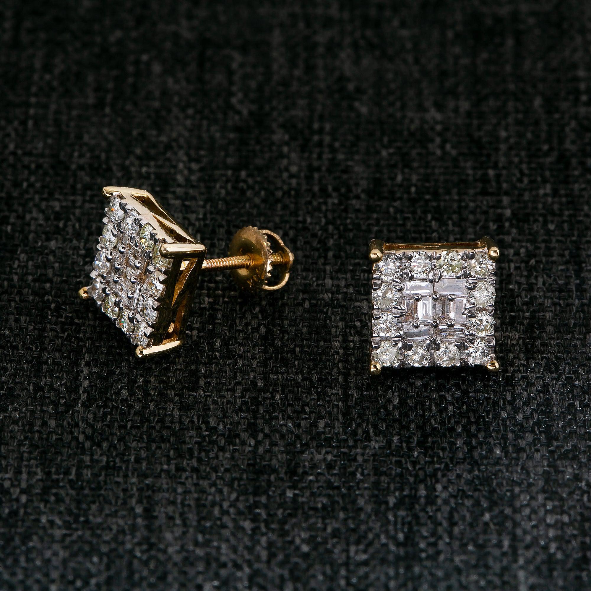 10K Yellow Gold Square Diamond Earrings 0.30 CT