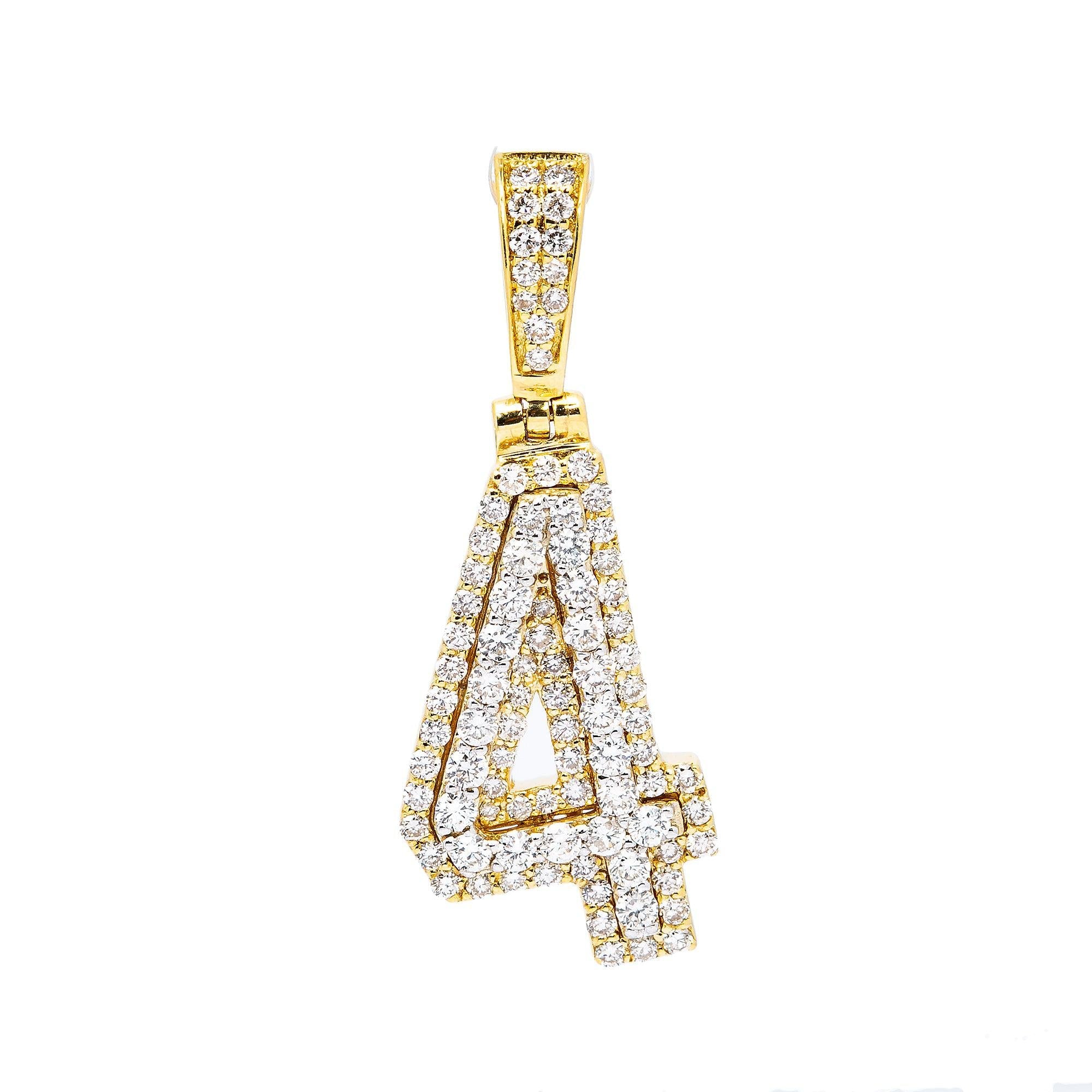 10K YELLOW GOLD UNISEX NUMBER 4 PENDANT WITH 0.75 CT DIAMONDS