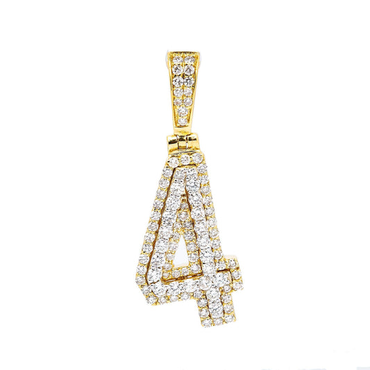 10K YELLOW GOLD UNISEX NUMBER 4 PENDANT WITH 0.75 CT DIAMONDS