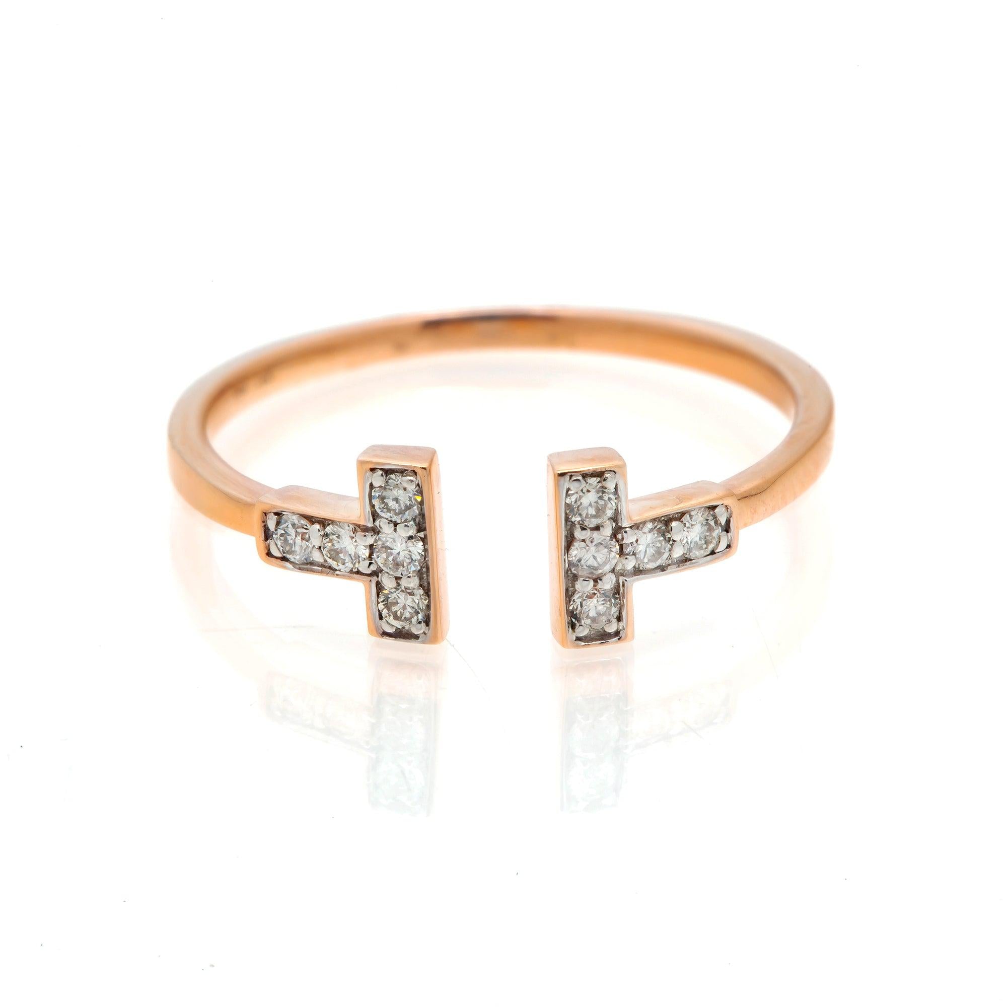 14K GOLD DIAMOND OPEN DESIGN T-SHAPE RING 0.15 CT