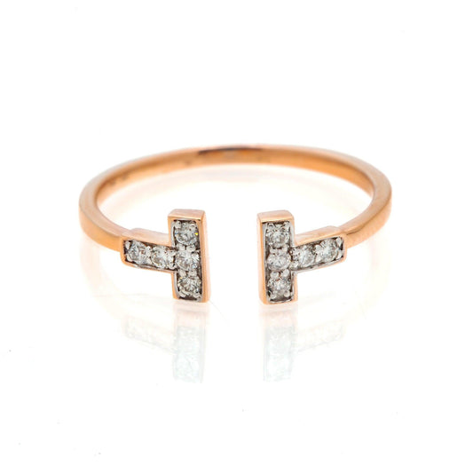 14K GOLD DIAMOND OPEN DESIGN T-SHAPE RING 0.15 CT