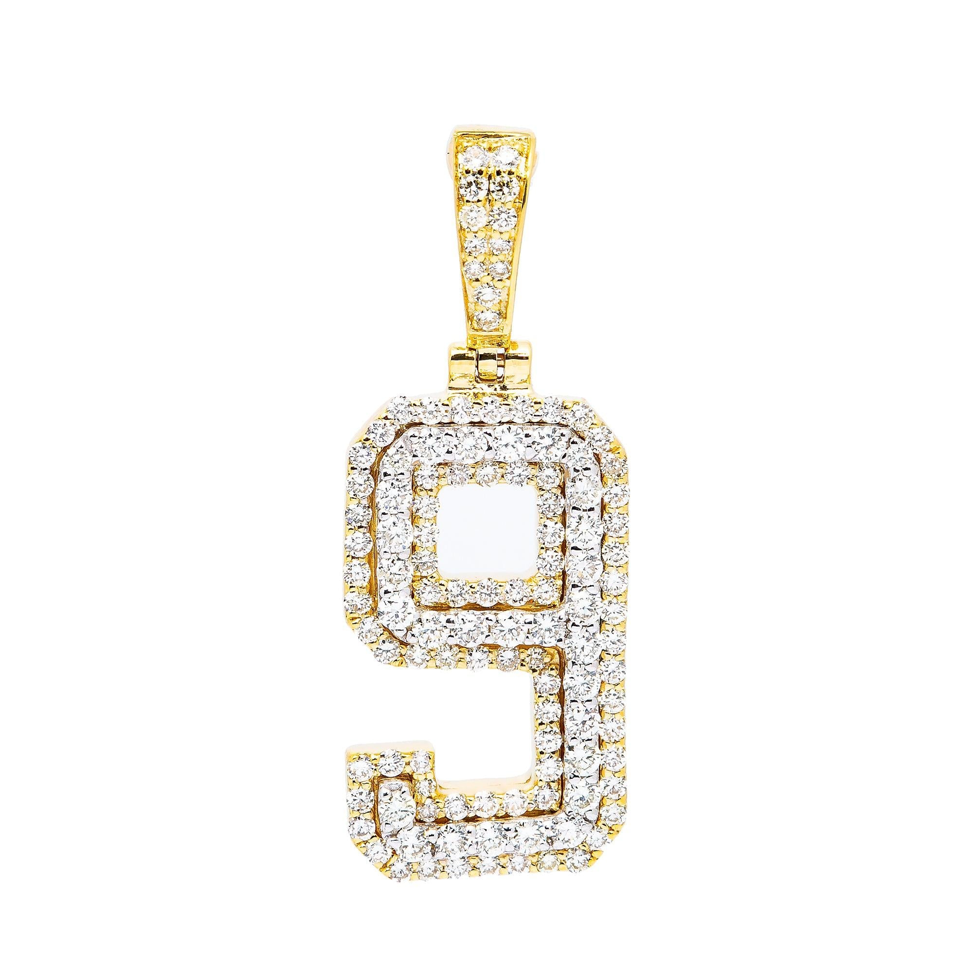 10K YELLOW GOLD UNISEX NUMBER 9 PENDANT WITH 1.0 CT DIAMONDS