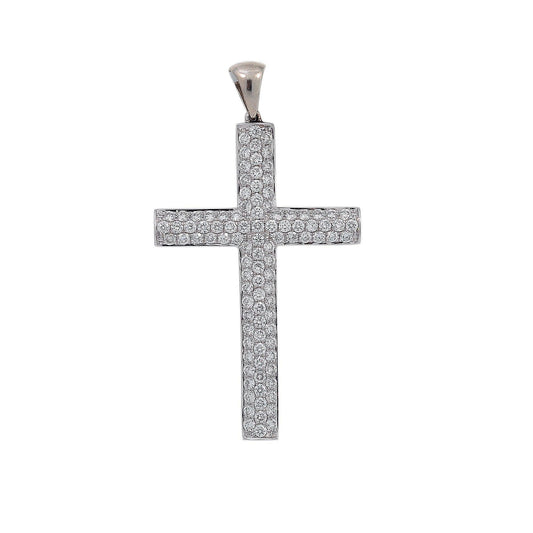 18K White Gold Diamond Cross Shaped Pendant