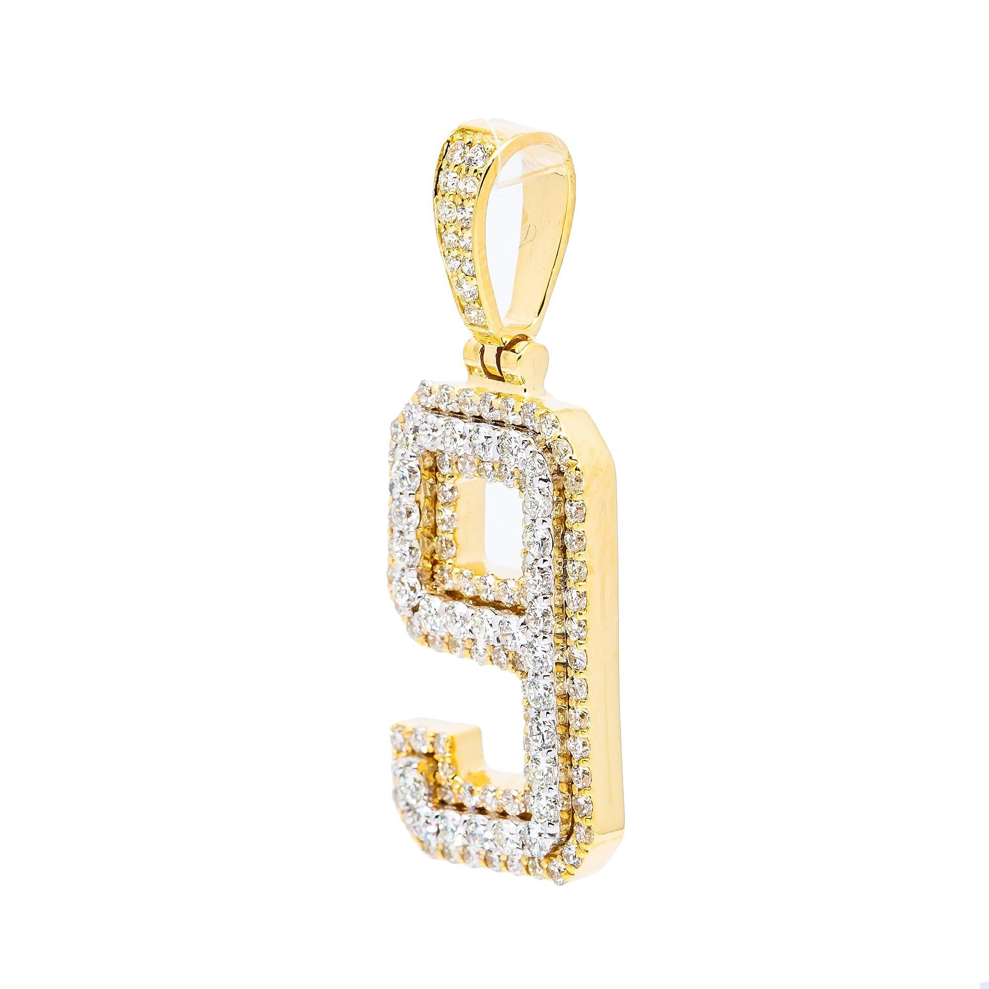 10K YELLOW GOLD UNISEX NUMBER 9 PENDANT WITH 1.0 CT DIAMONDS