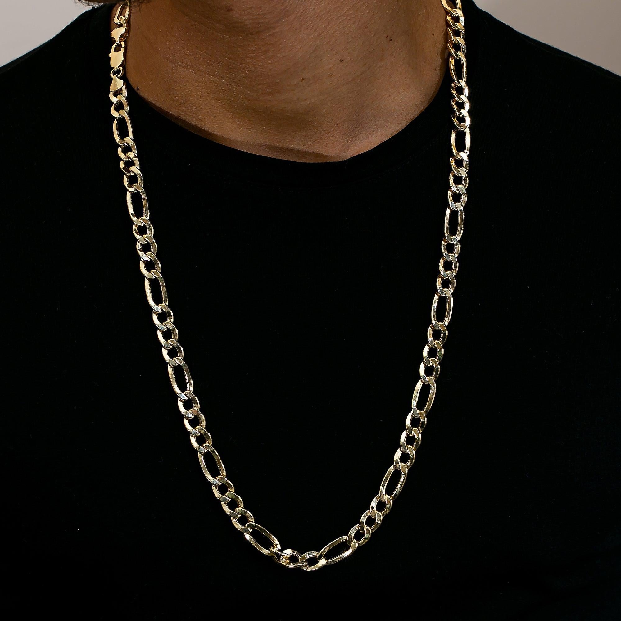 10K Yellow Gold 8.51mm Hollow Figaro Chain Available In Sizes 18"-26"