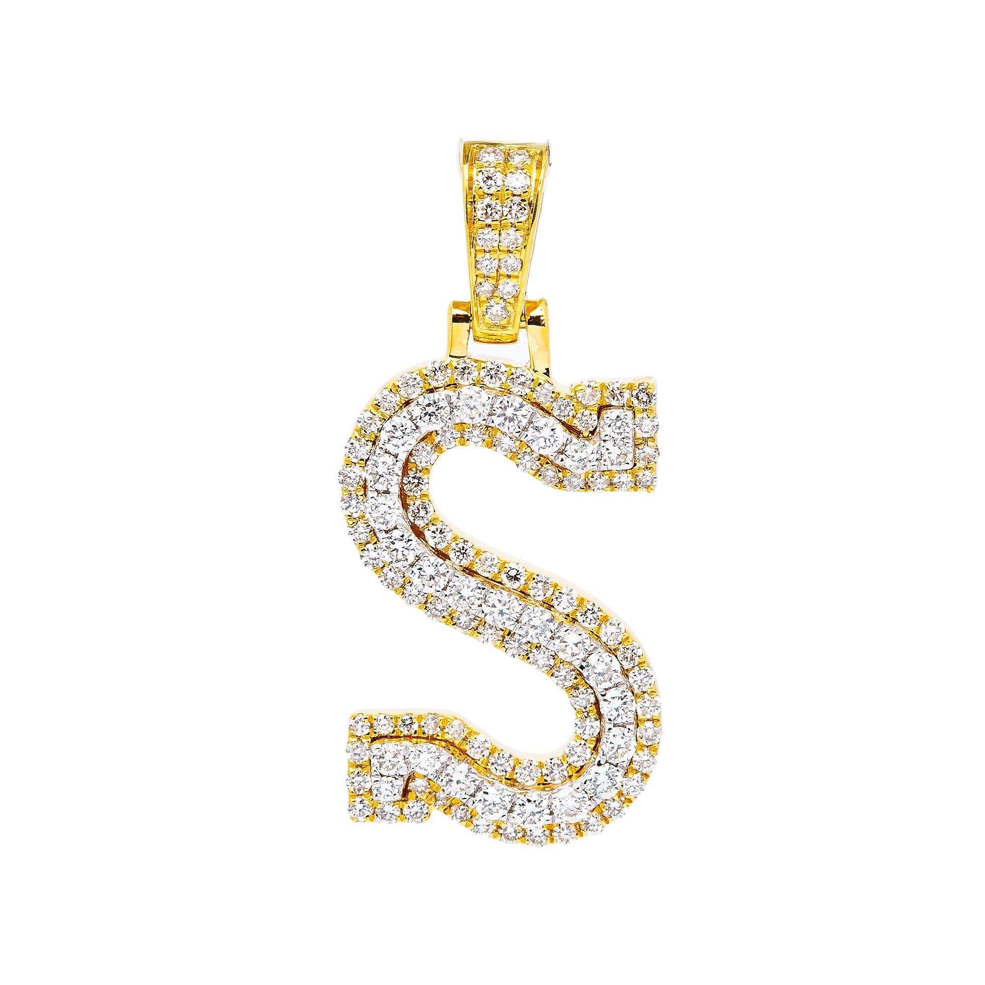 10K YELLOW GOLD UNISEX LETTER S PENDANT WITH 0.8 CT DIAMONDS