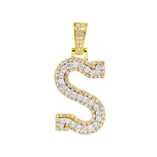 10K YELLOW GOLD UNISEX LETTER S PENDANT WITH 0.8 CT DIAMONDS