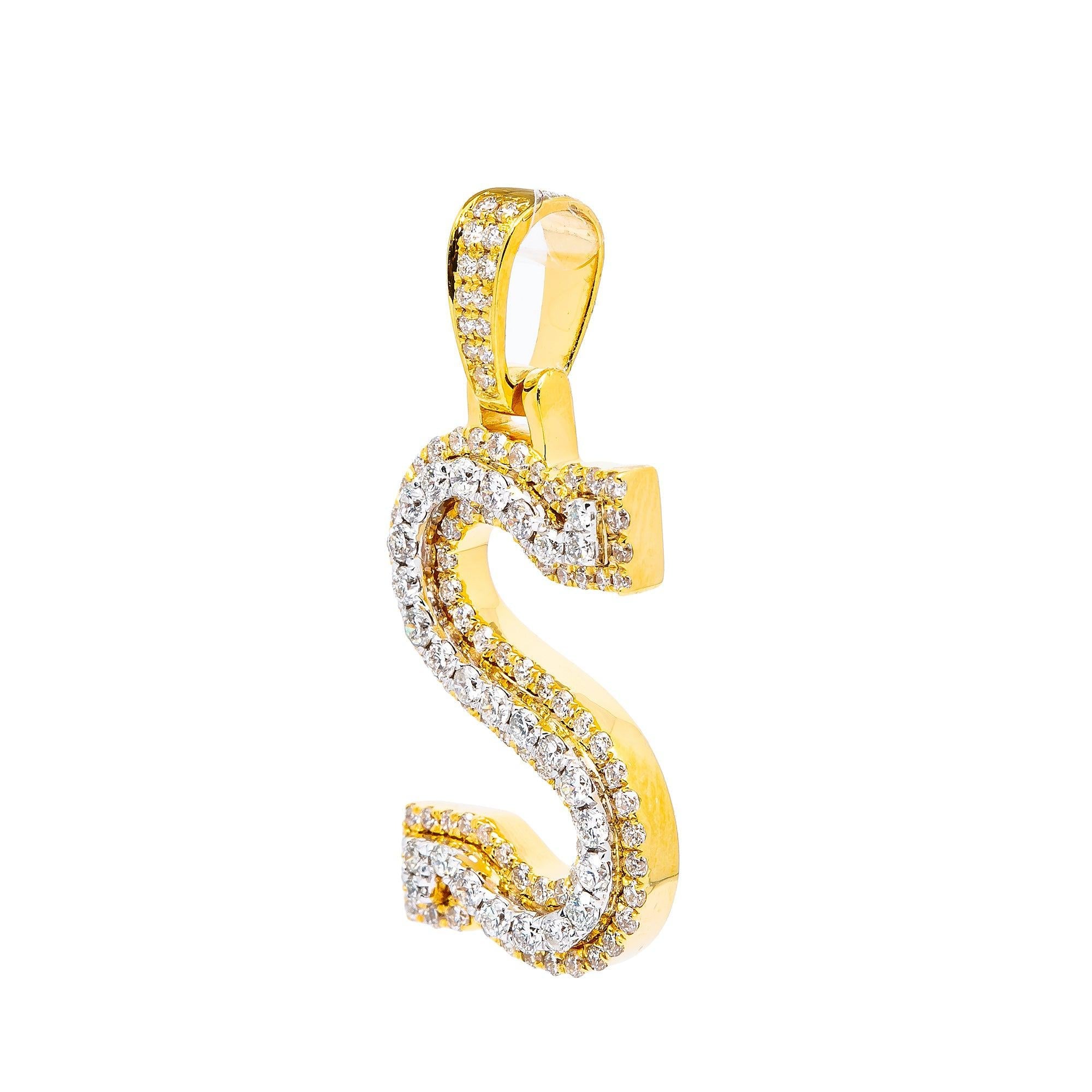 10K YELLOW GOLD UNISEX LETTER S PENDANT WITH 0.8 CT DIAMONDS