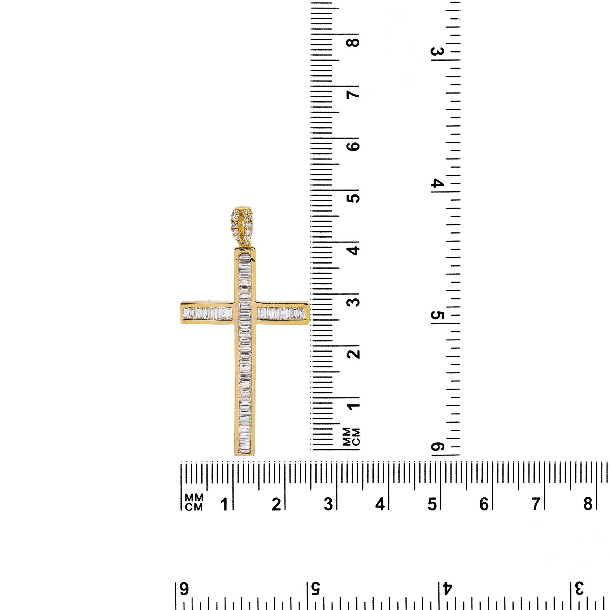 14K Yellow Gold Cross Pendant with 0.60 CT Baguette Diamonds