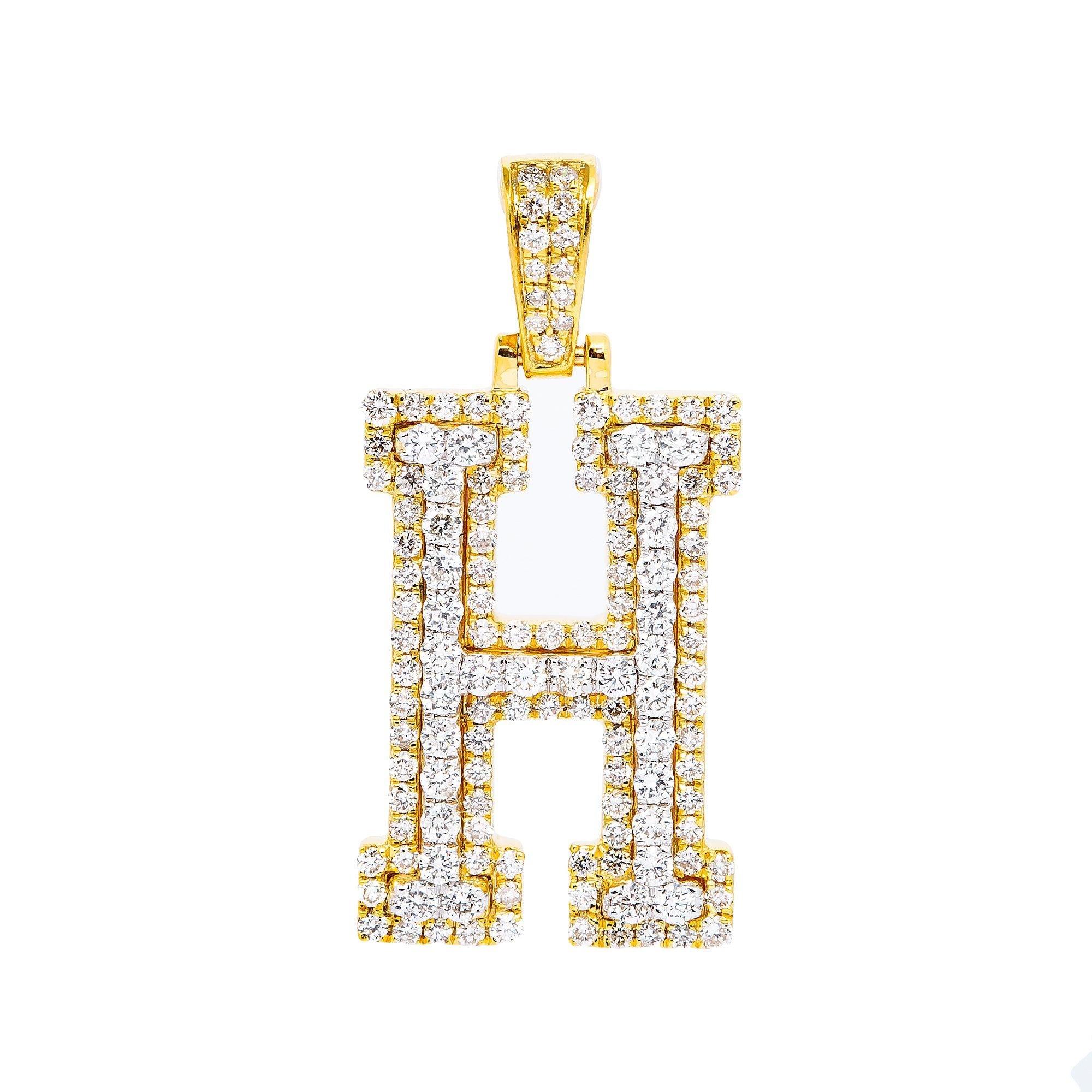 10K YELLOW GOLD UNISEX LETTER H PENDANT WITH 1.0 CT DIAMONDS