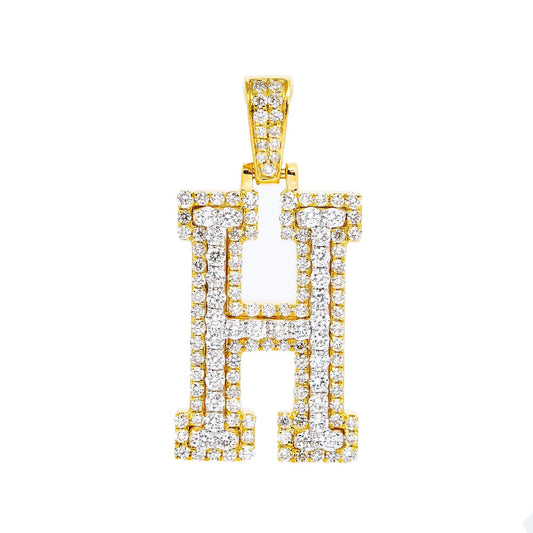 10K YELLOW GOLD UNISEX LETTER H PENDANT WITH 1.0 CT DIAMONDS