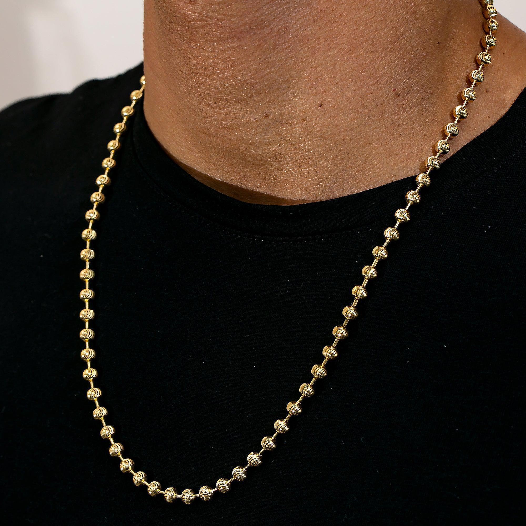 10K Yellow Gold 4.18mm Moon Bead Chain Available In Size 18"-26"