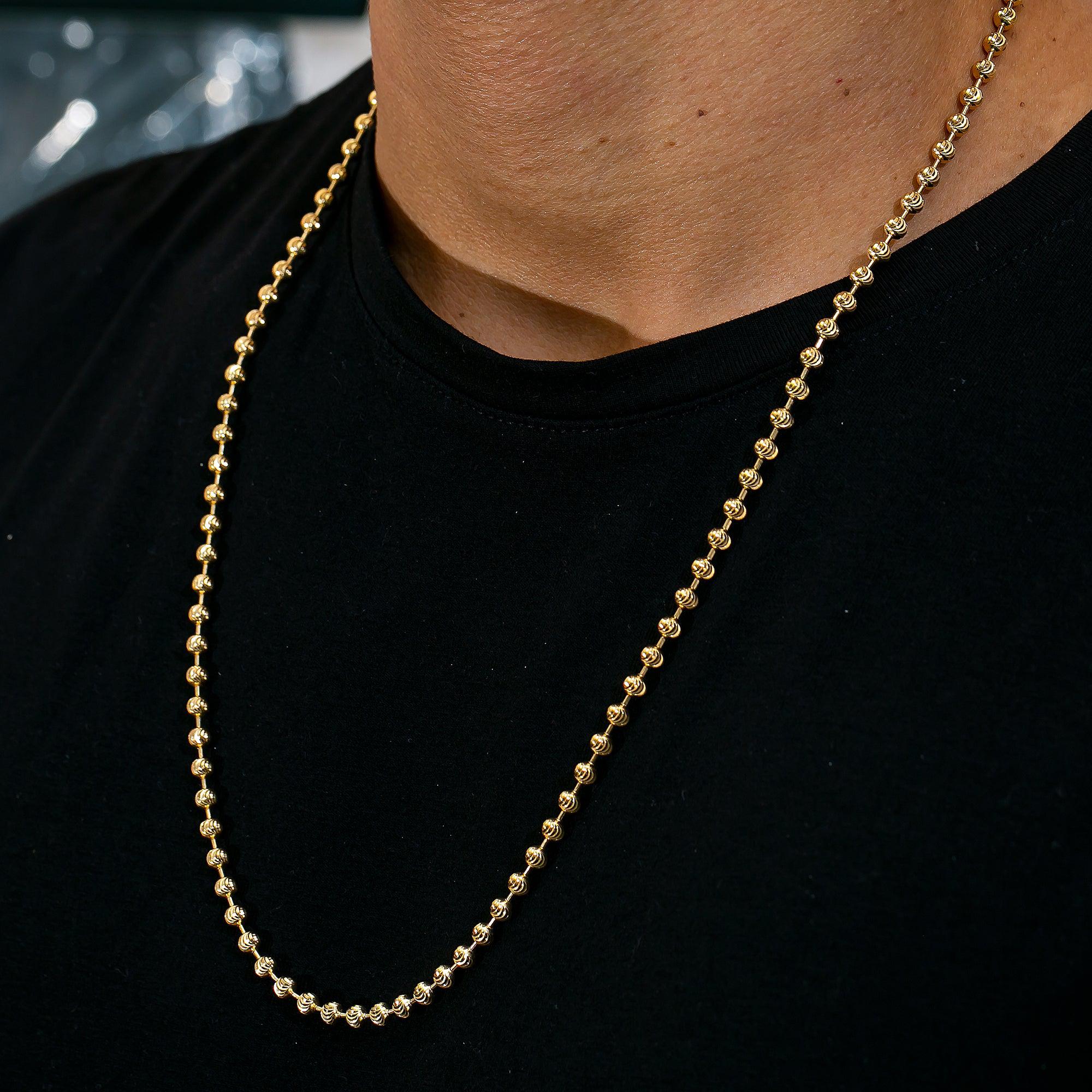 10K Yellow Gold 3.64mm Moon Bead Chain Available In Size 18"-26"