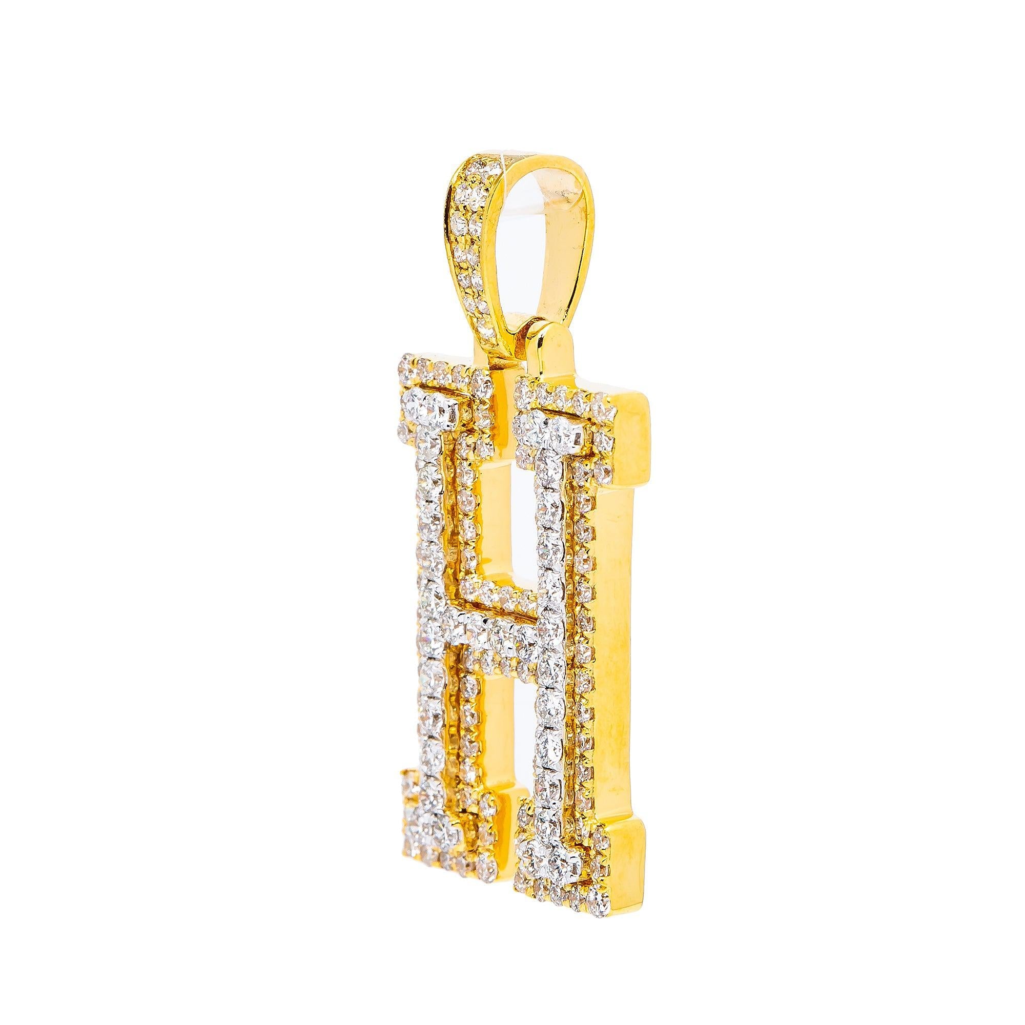 10K YELLOW GOLD UNISEX LETTER H PENDANT WITH 1.0 CT DIAMONDS