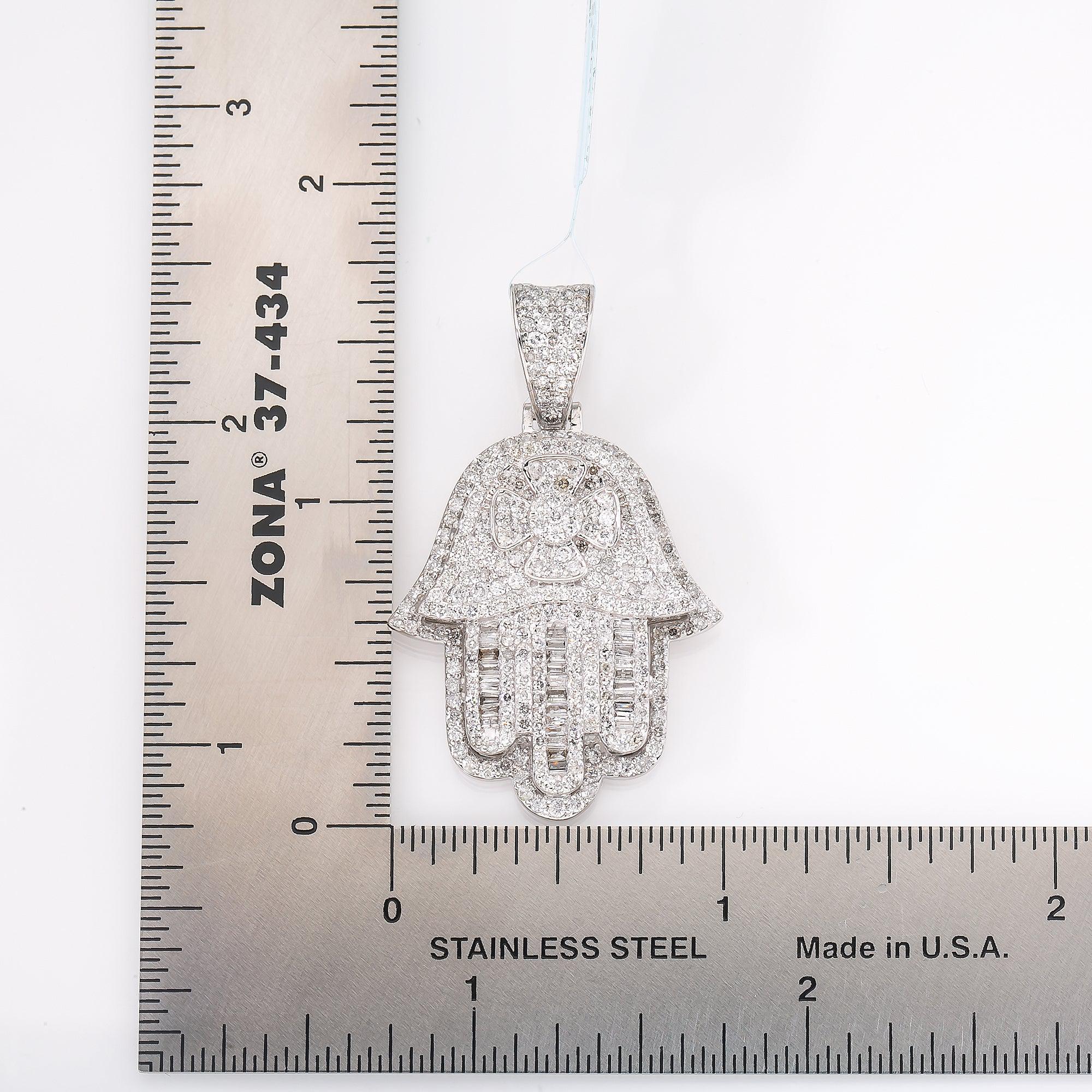 14K WHITE GOLD HAMSA DIAMOND PENDANT