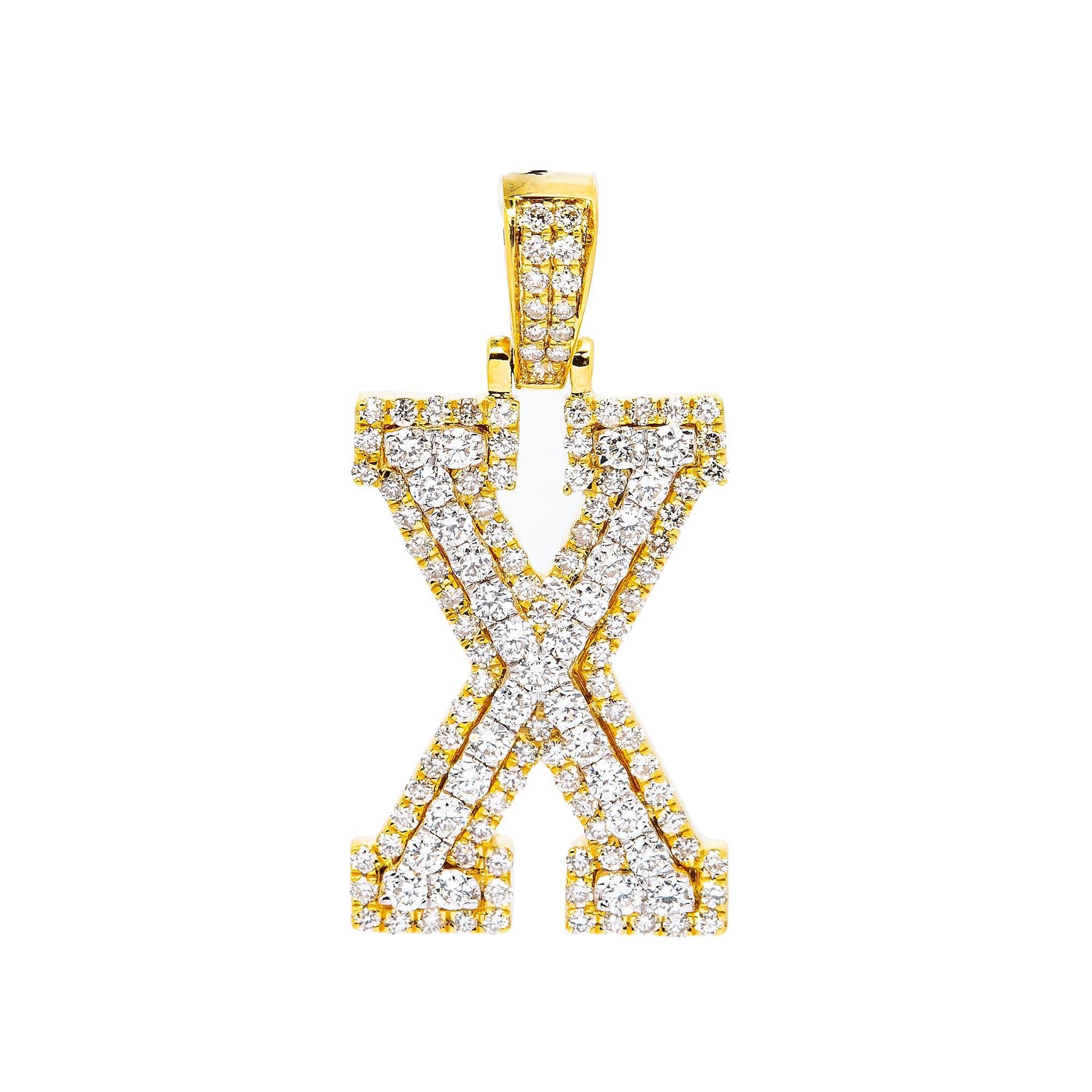 10K YELLOW GOLD UNISEX LETTER X PENDANT WITH 1.00 CT DIAMONDS