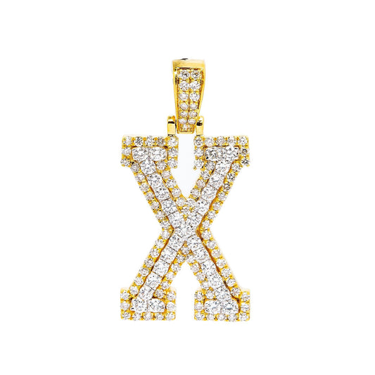 10K YELLOW GOLD UNISEX LETTER X PENDANT WITH 1.00 CT DIAMONDS