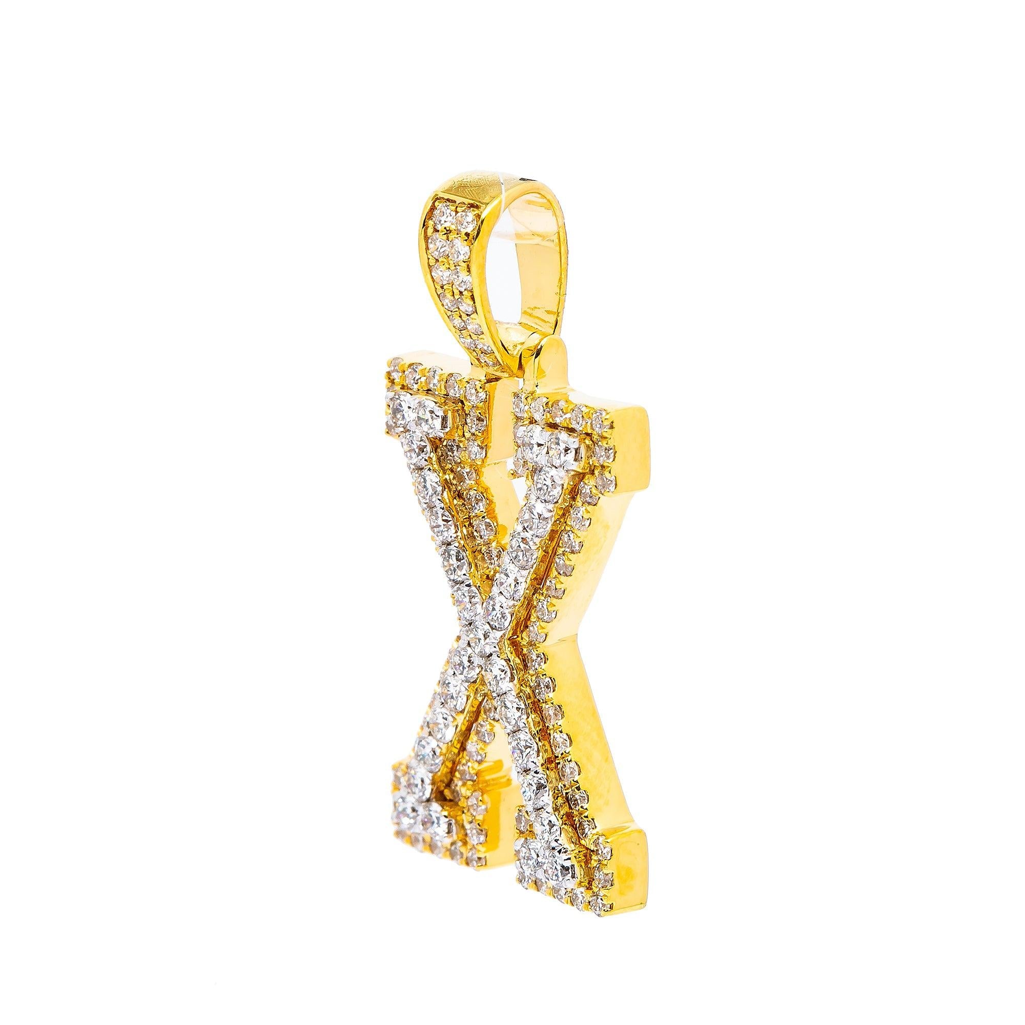 10K YELLOW GOLD UNISEX LETTER X PENDANT WITH 1.00 CT DIAMONDS