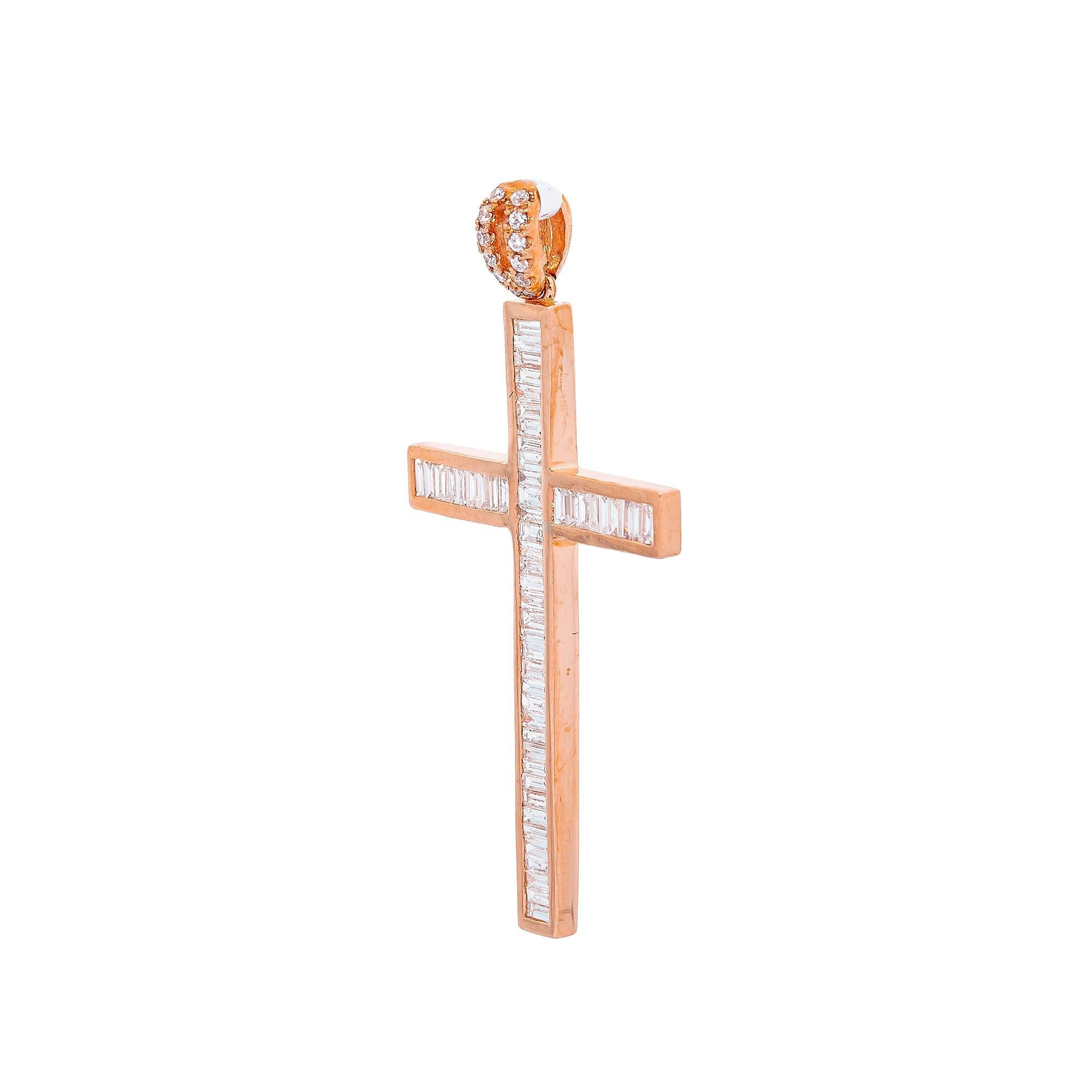 14K Rose Gold Cross Pendant with 0.60 CT Diamond