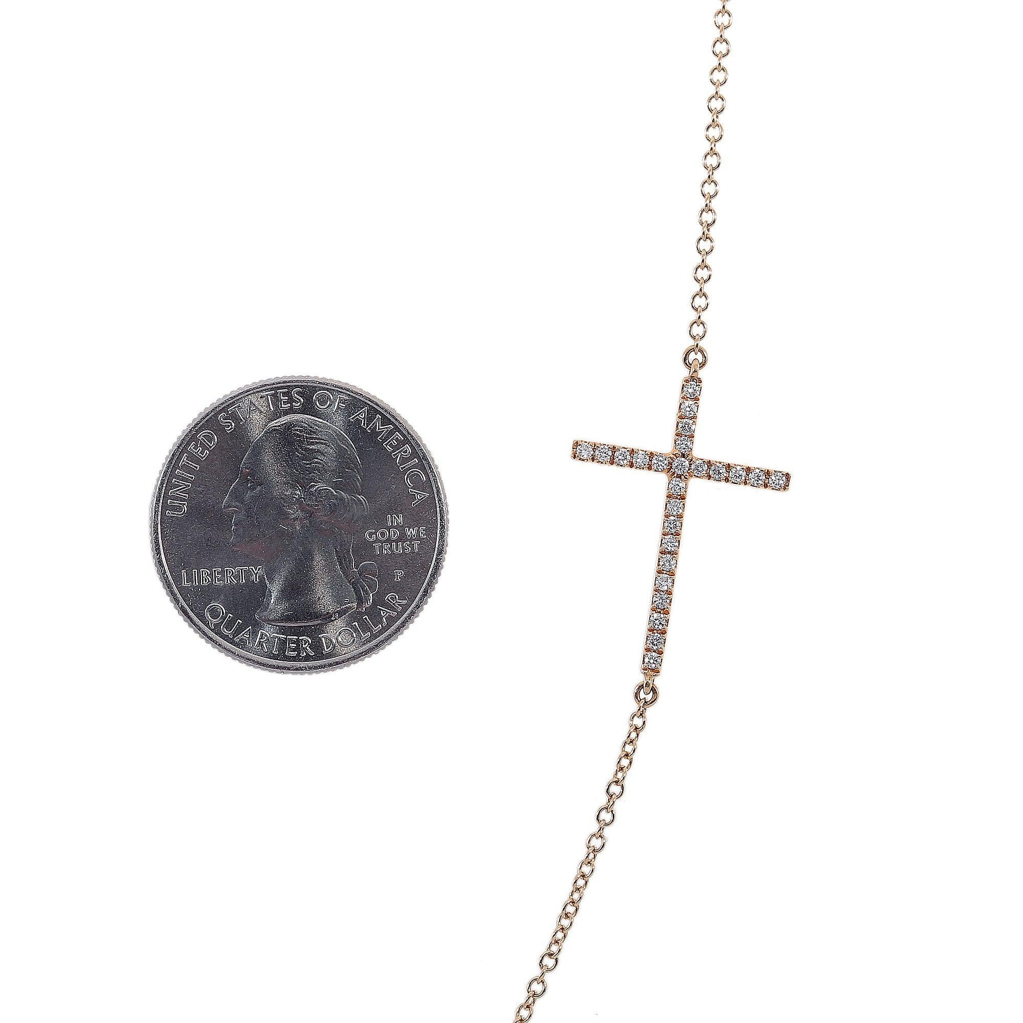 18K Yellow Gold Diamond Cross Necklace