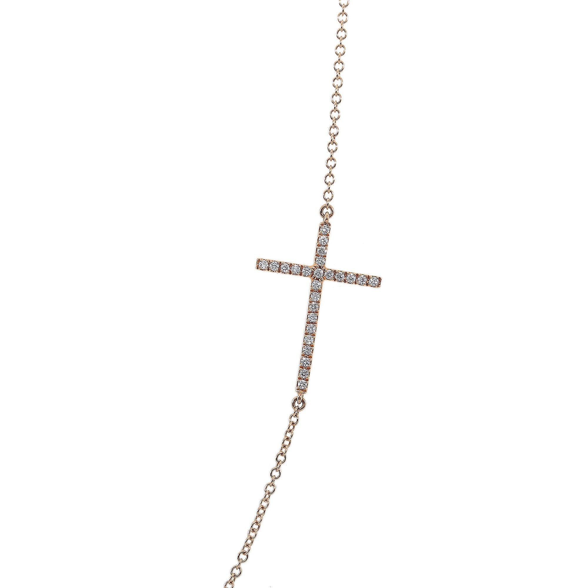 18K Yellow Gold Diamond Cross Necklace