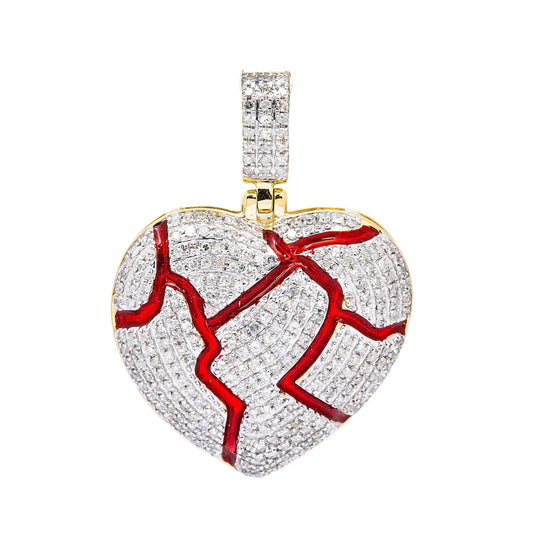 10K YELLOW GOLD LADIES  BROKEN HEART  PENDANT WITH 0.80 CT DIAMONDS