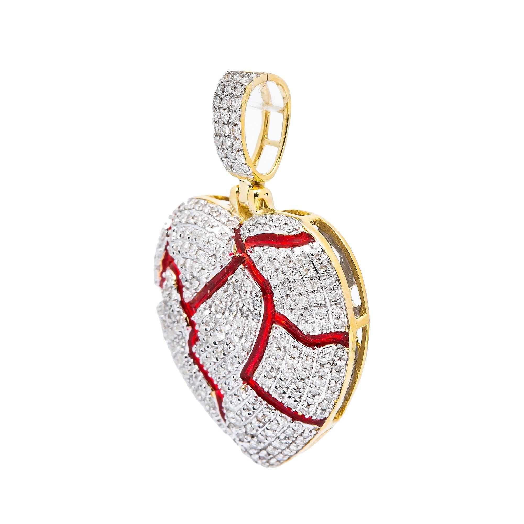 10K YELLOW GOLD LADIES  BROKEN HEART  PENDANT WITH 0.80 CT DIAMONDS