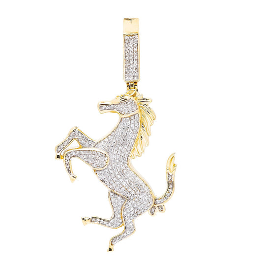 10K YELLOW GOLD DIAMOND MUSTANG HORSE PENDANT 0.60 CT