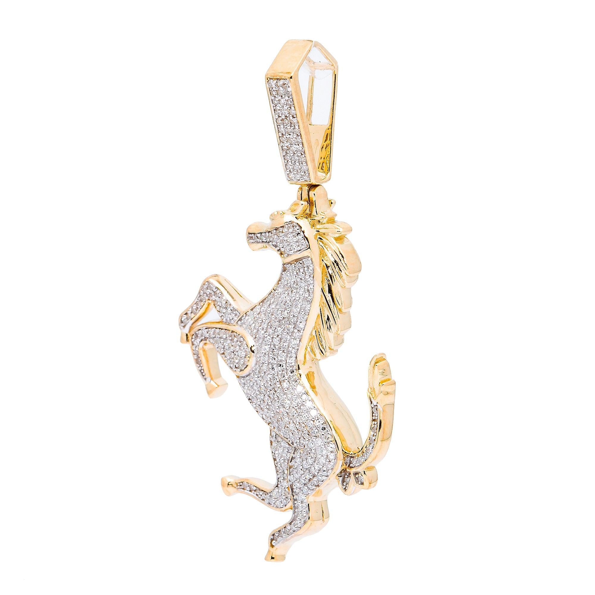 10K YELLOW GOLD DIAMOND MUSTANG HORSE PENDANT 0.60 CT