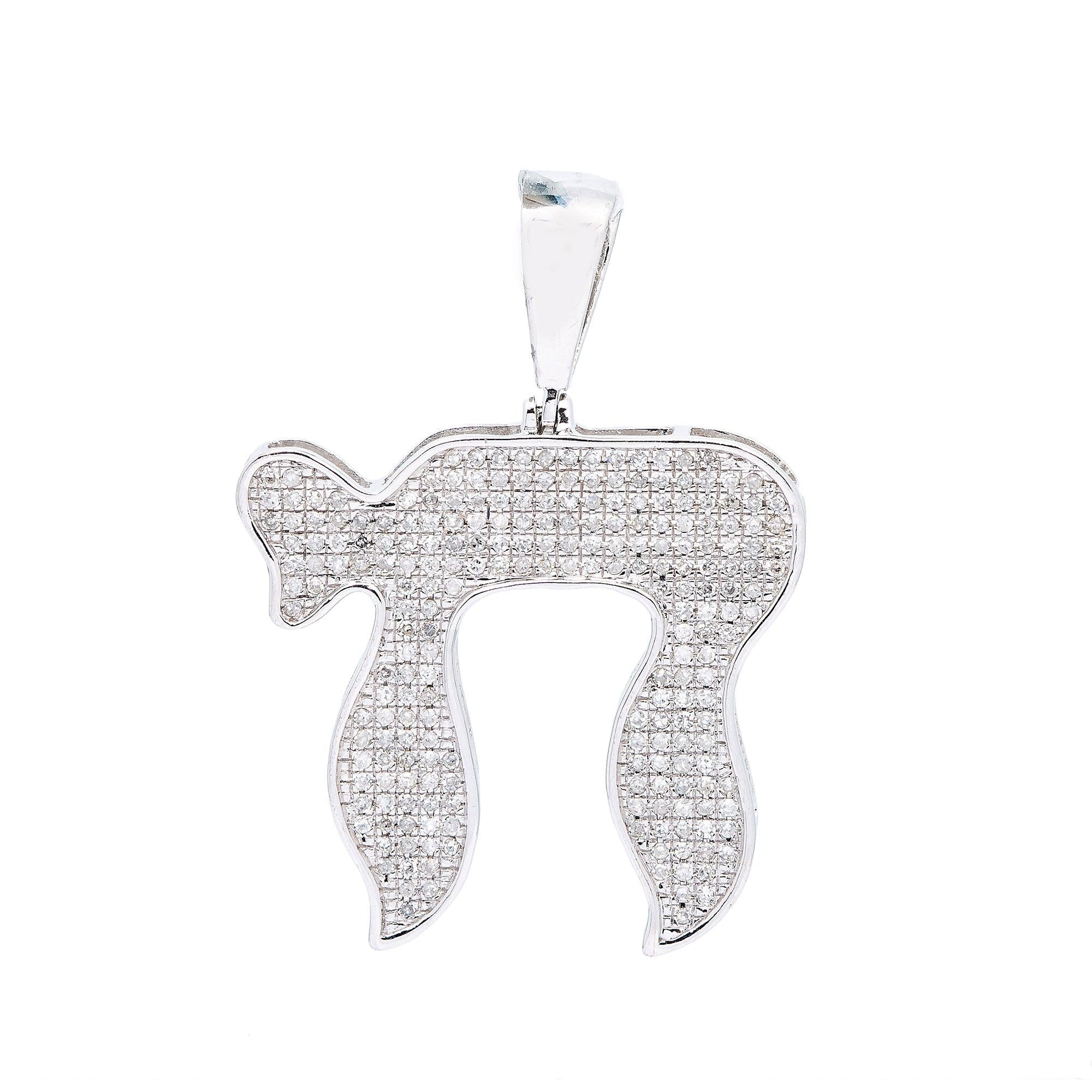 14K WHITE GOLD UNISEX  CHAI  PENDANT WITH 0.60 CT DIAMONDS