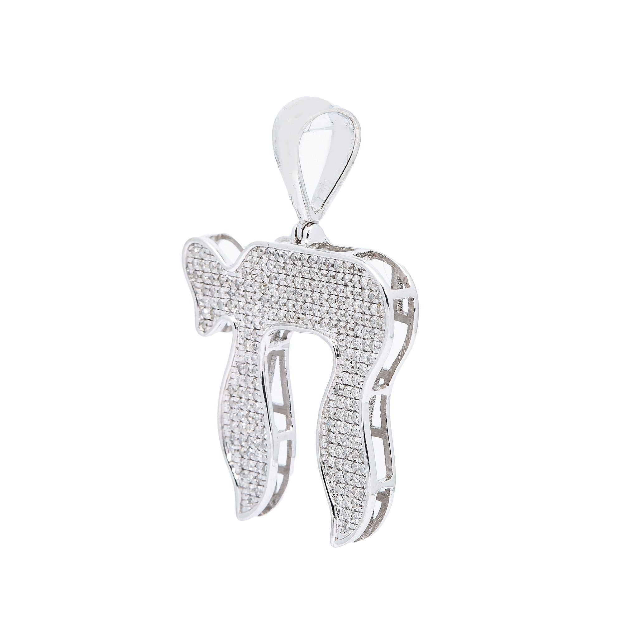 14K WHITE GOLD UNISEX  CHAI  PENDANT WITH 0.60 CT DIAMONDS