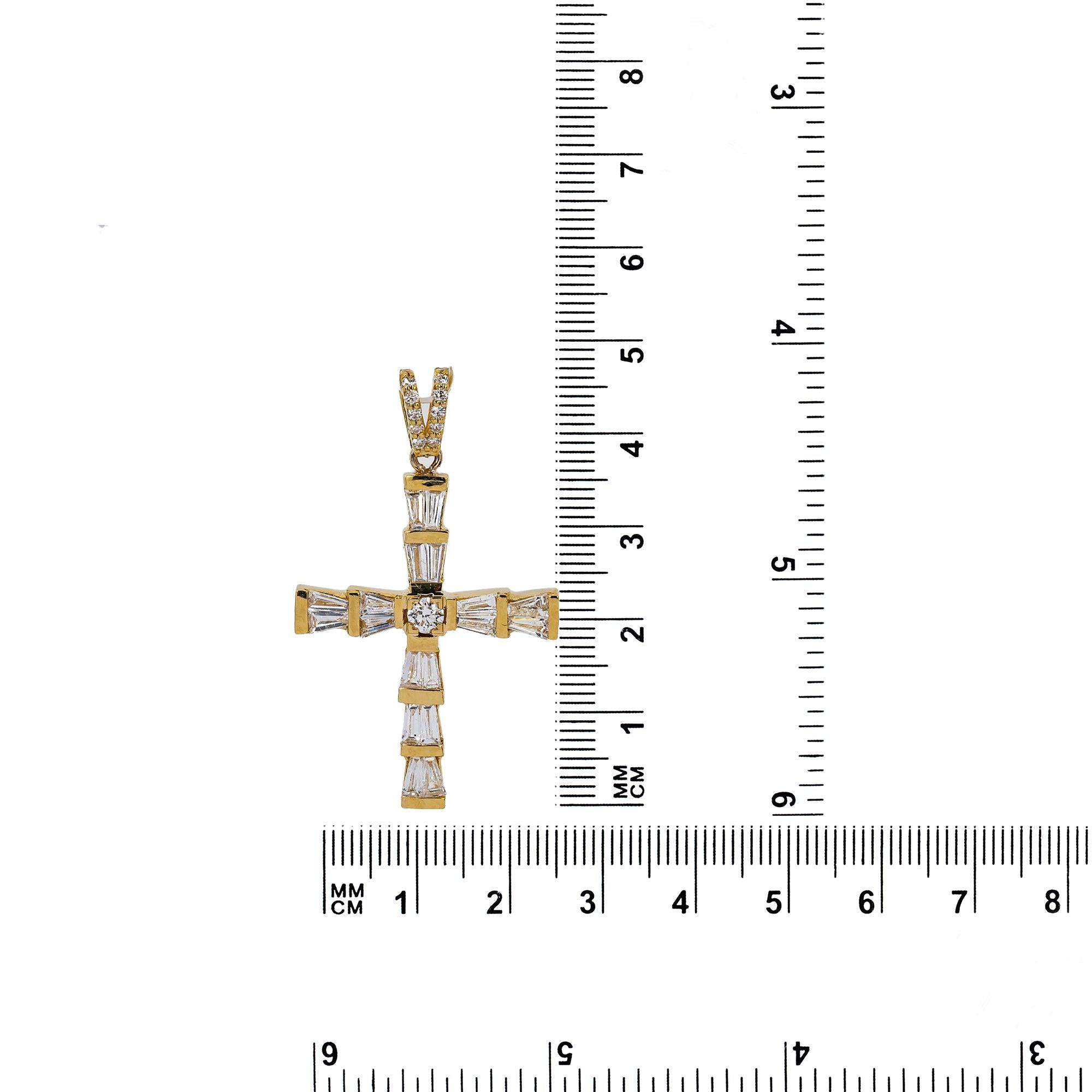 14K Yellow Gold Cross Pendant with 0.74 CT Diamond