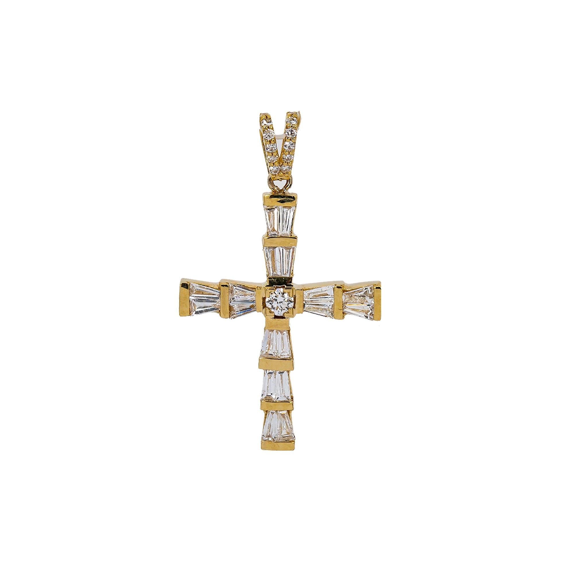 14K Yellow Gold Cross Pendant with 0.74 CT Diamond