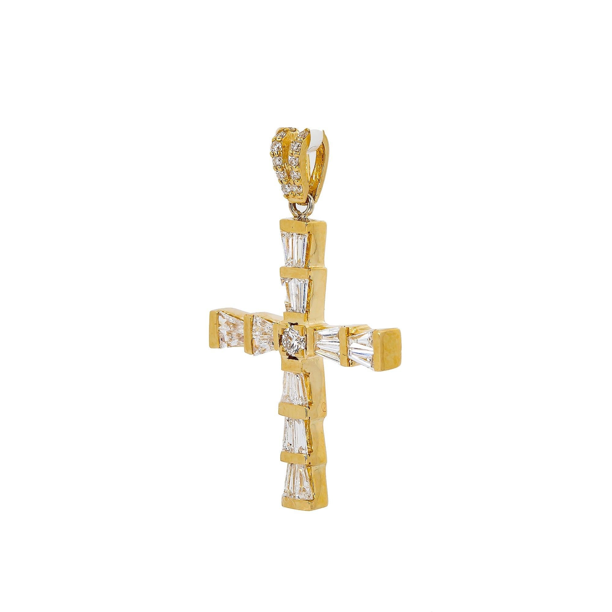14K Yellow Gold Cross Pendant with 0.74 CT Diamond