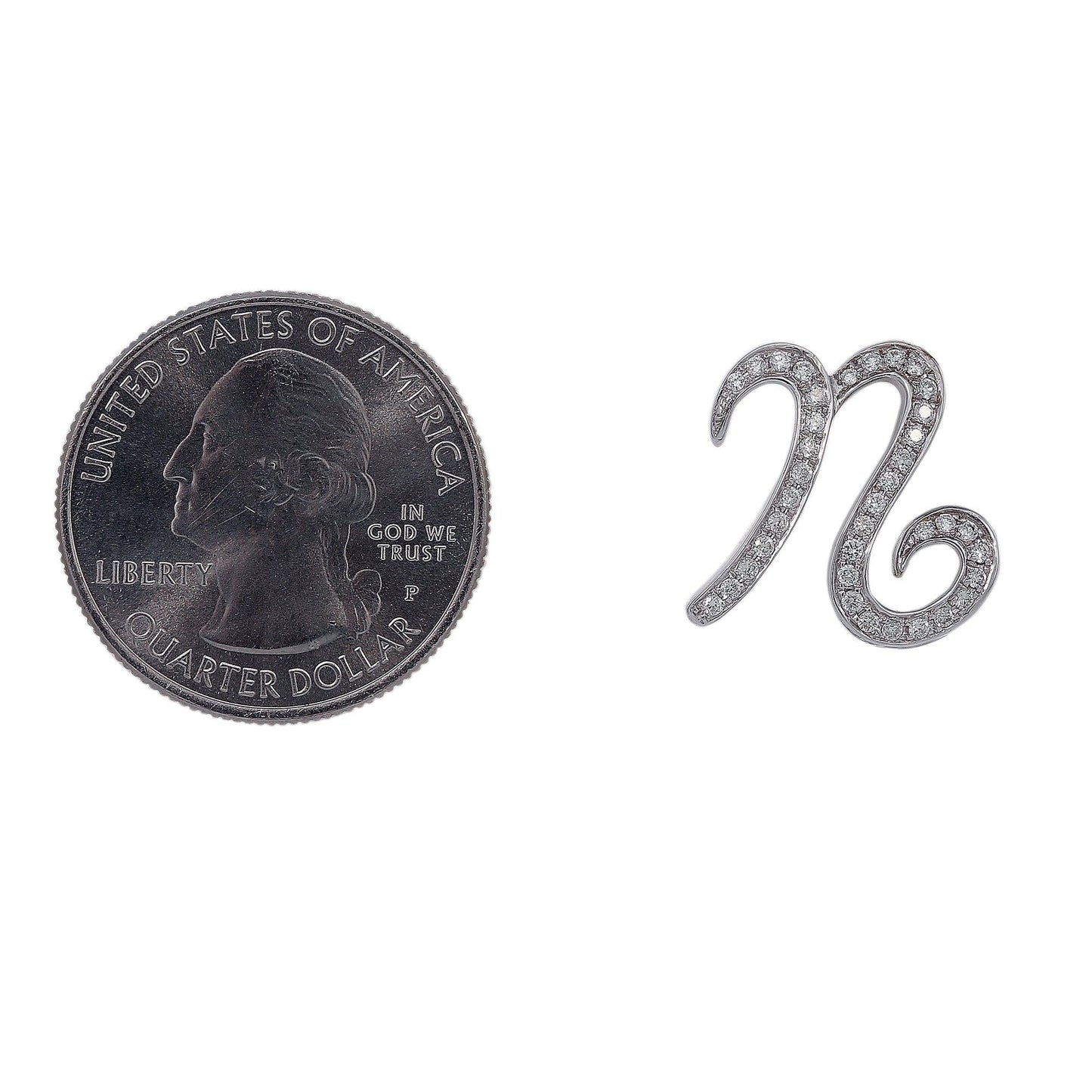 14K White Gold Diamond N Letter Shaped Pendant