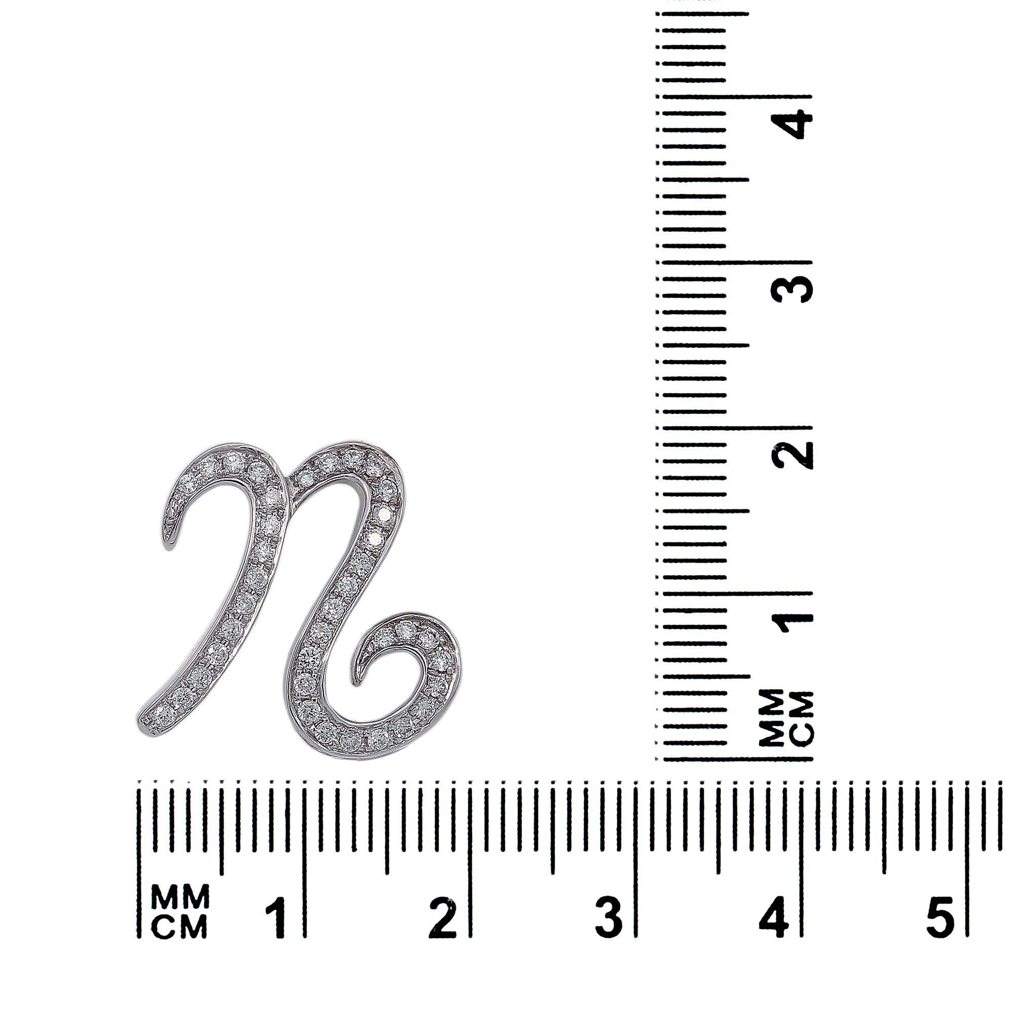 14K White Gold Diamond N Letter Shaped Pendant
