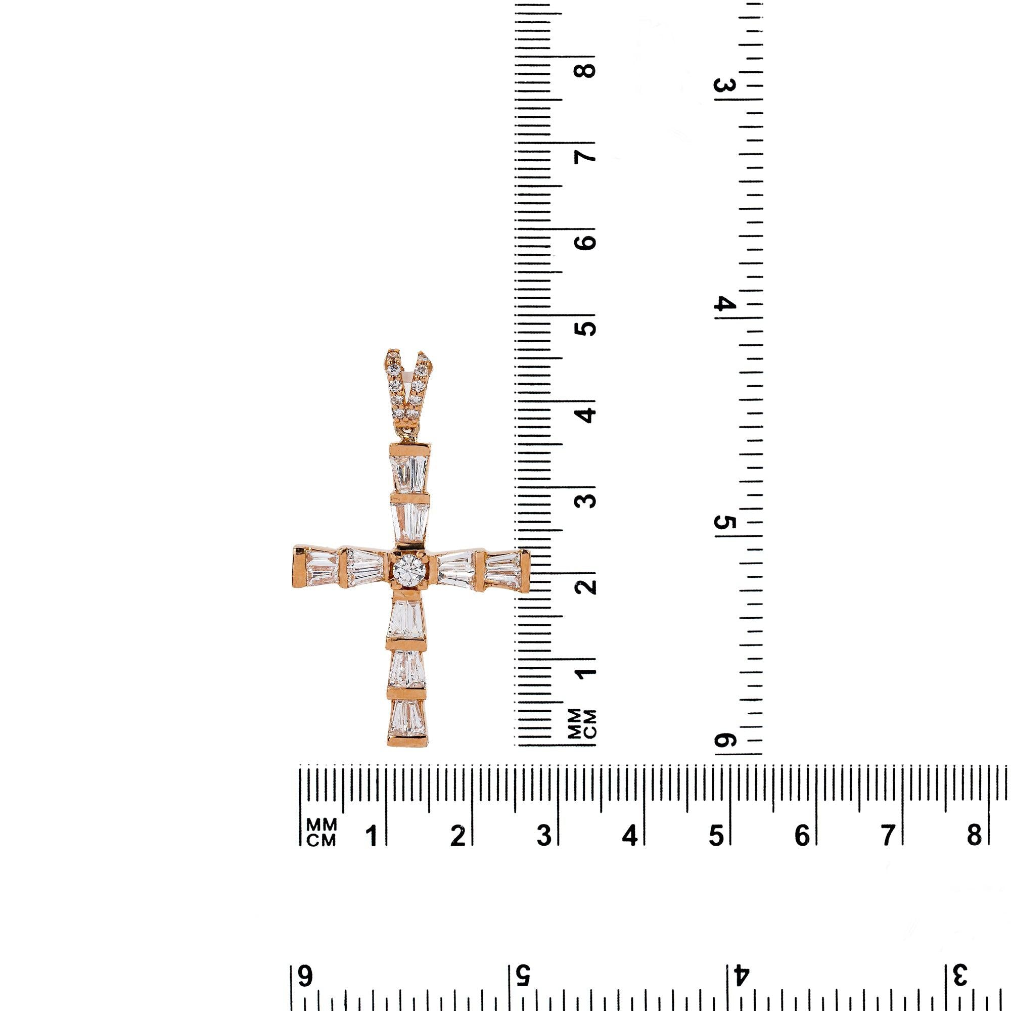14K Rose Gold Cross Pendant with 0.74 CT Baguette Diamonds