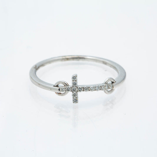 14K GOLD DIAMOND SIDEWAYS CROSS RING 0.15 CT