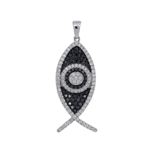 18K White Gold Diamond Fish Shaped Pendant