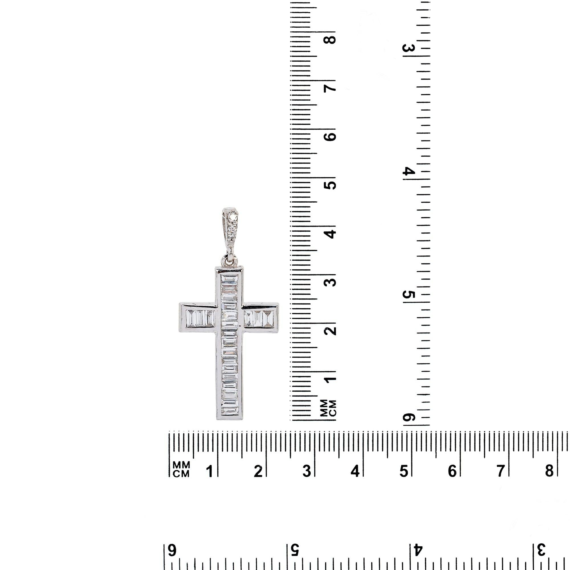 14K White Gold Cross Pendant with 0.35 CT Baguette Diamonds