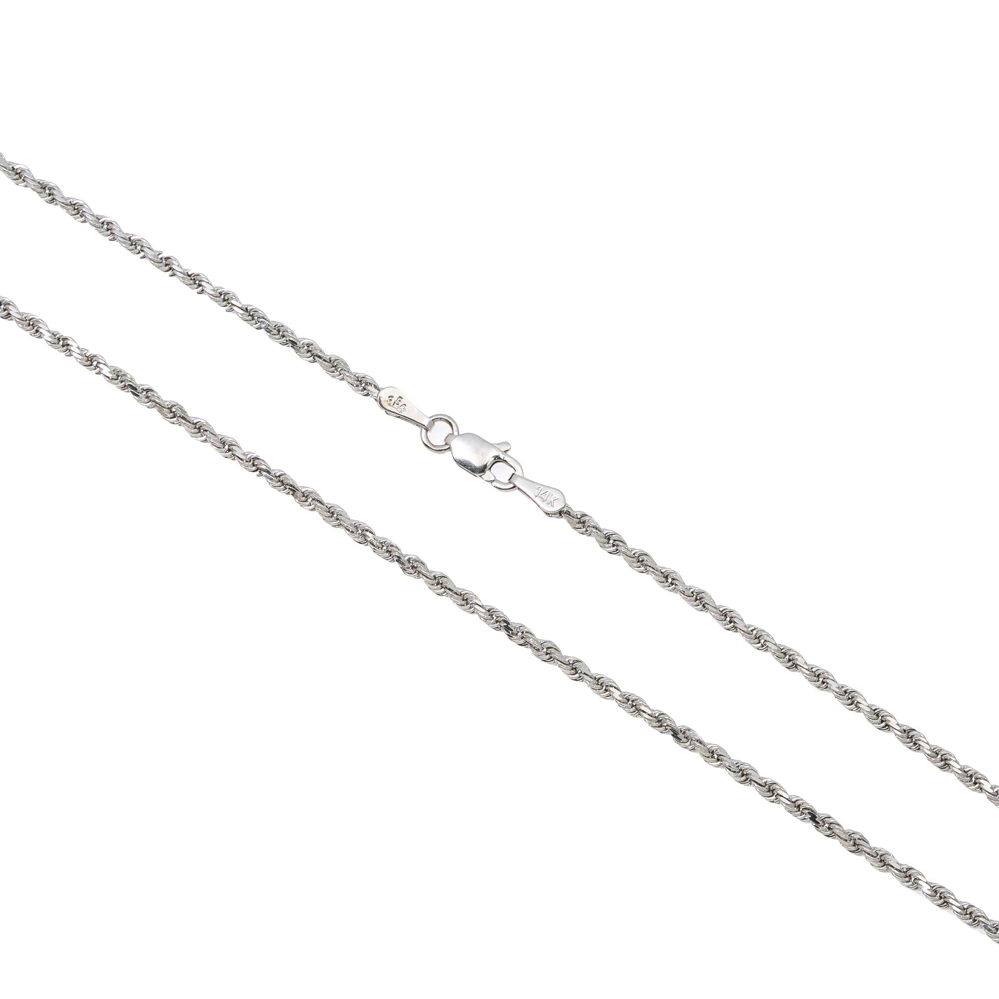 10k White Gold 3mm Solid Rope Laser Chain Available In Sizes 18"-30"