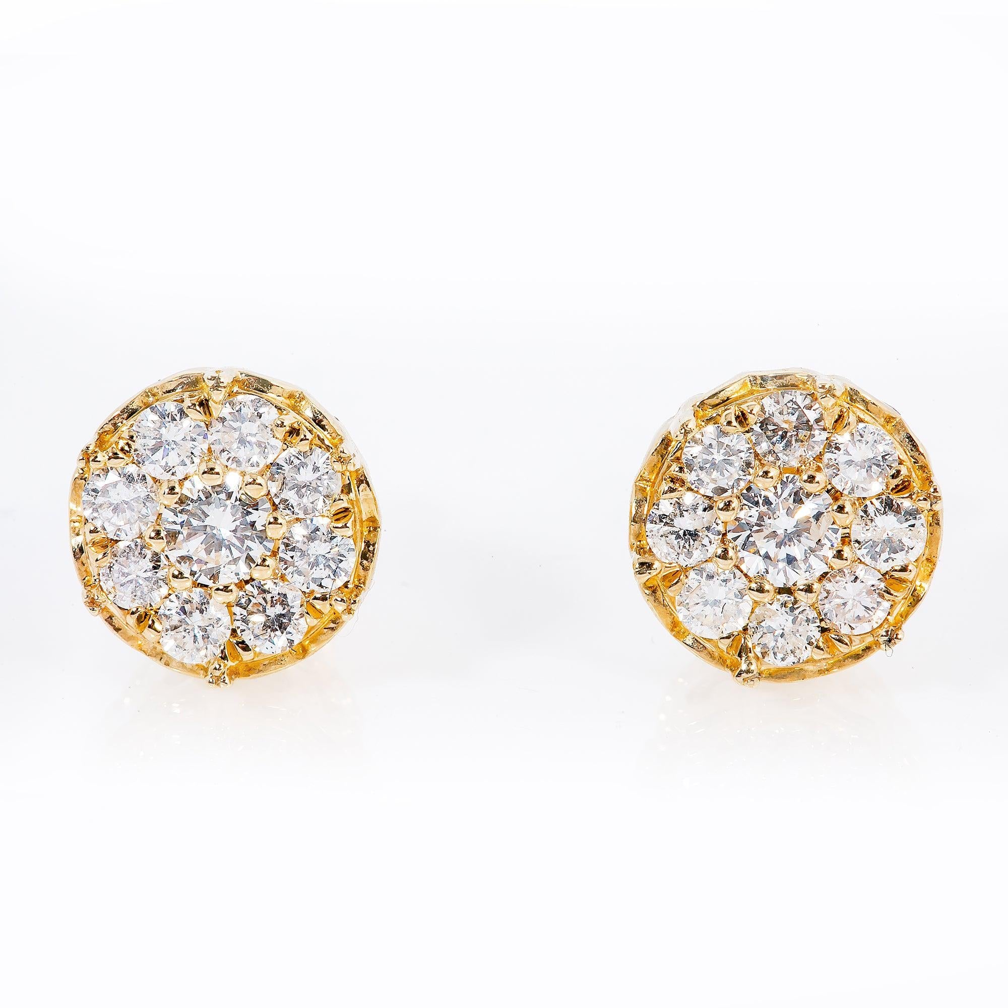 14K Yellow Gold Unisex Earrings with 0.99 CT Diamond