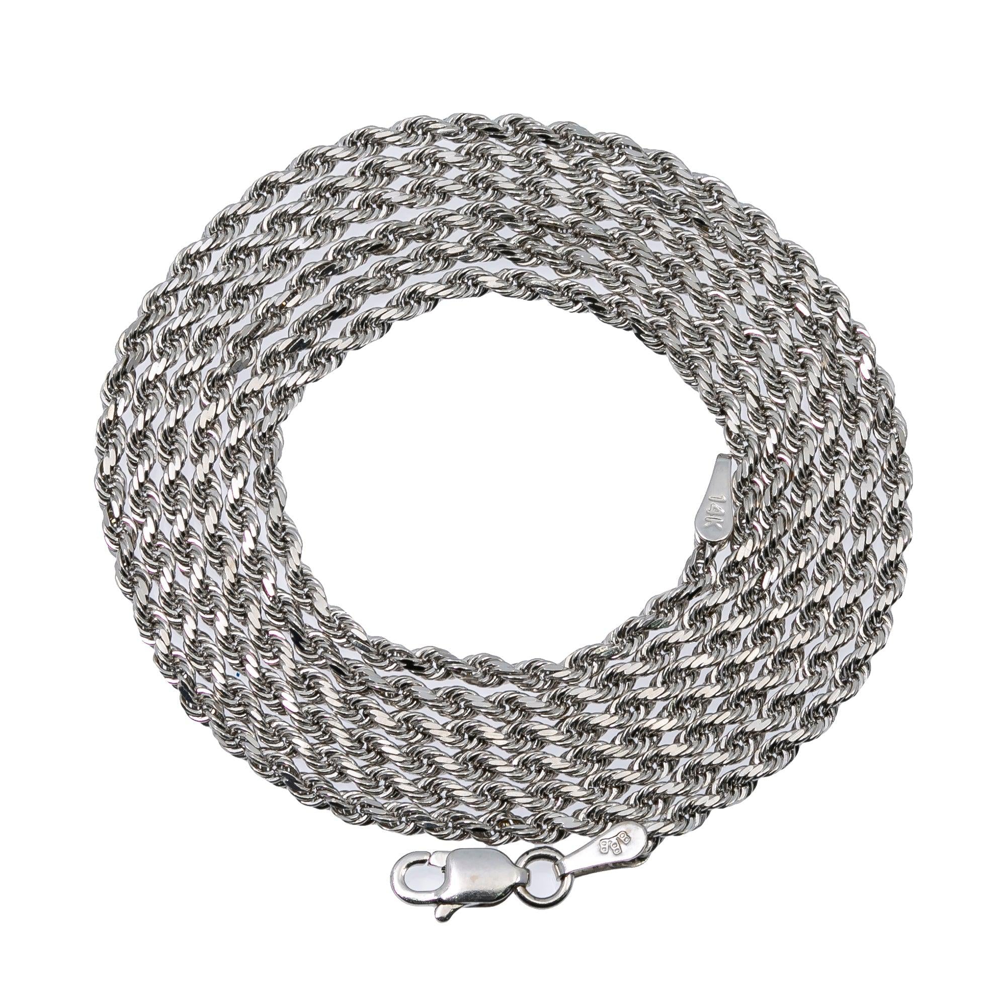 10k White Gold 3mm Solid Rope Laser Chain Available In Sizes 18"-30"