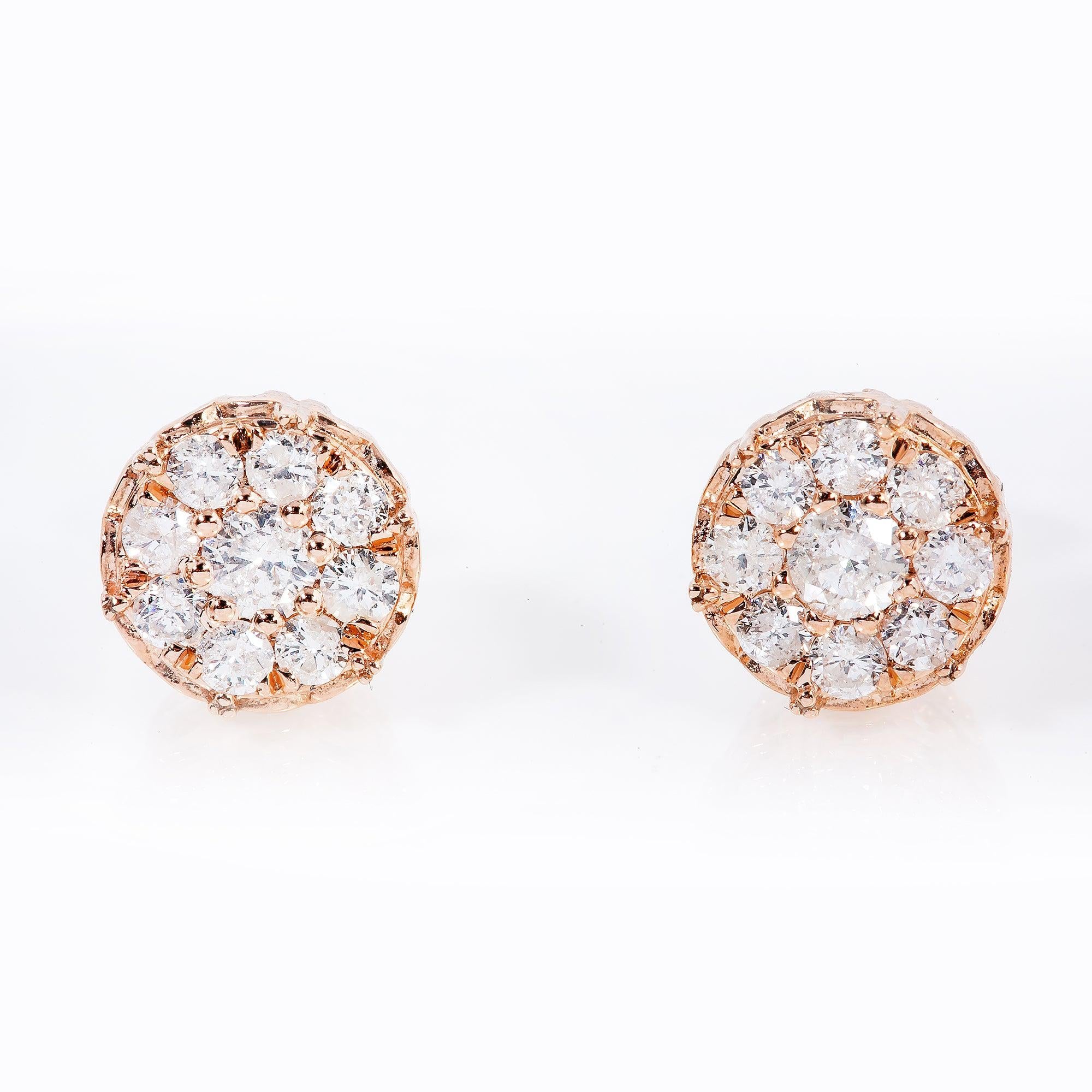 14K ROSE GOLD DIAMOND UNISEX EARRINGS 0.99 CTW