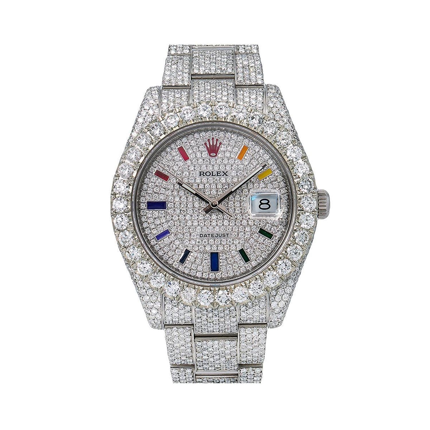 Rolex Datejust 41MM 116300 Diamond Paved Rainbow Hour Dial Diamond Bezel Full Diamond Oyster Bracelet 22.75ct